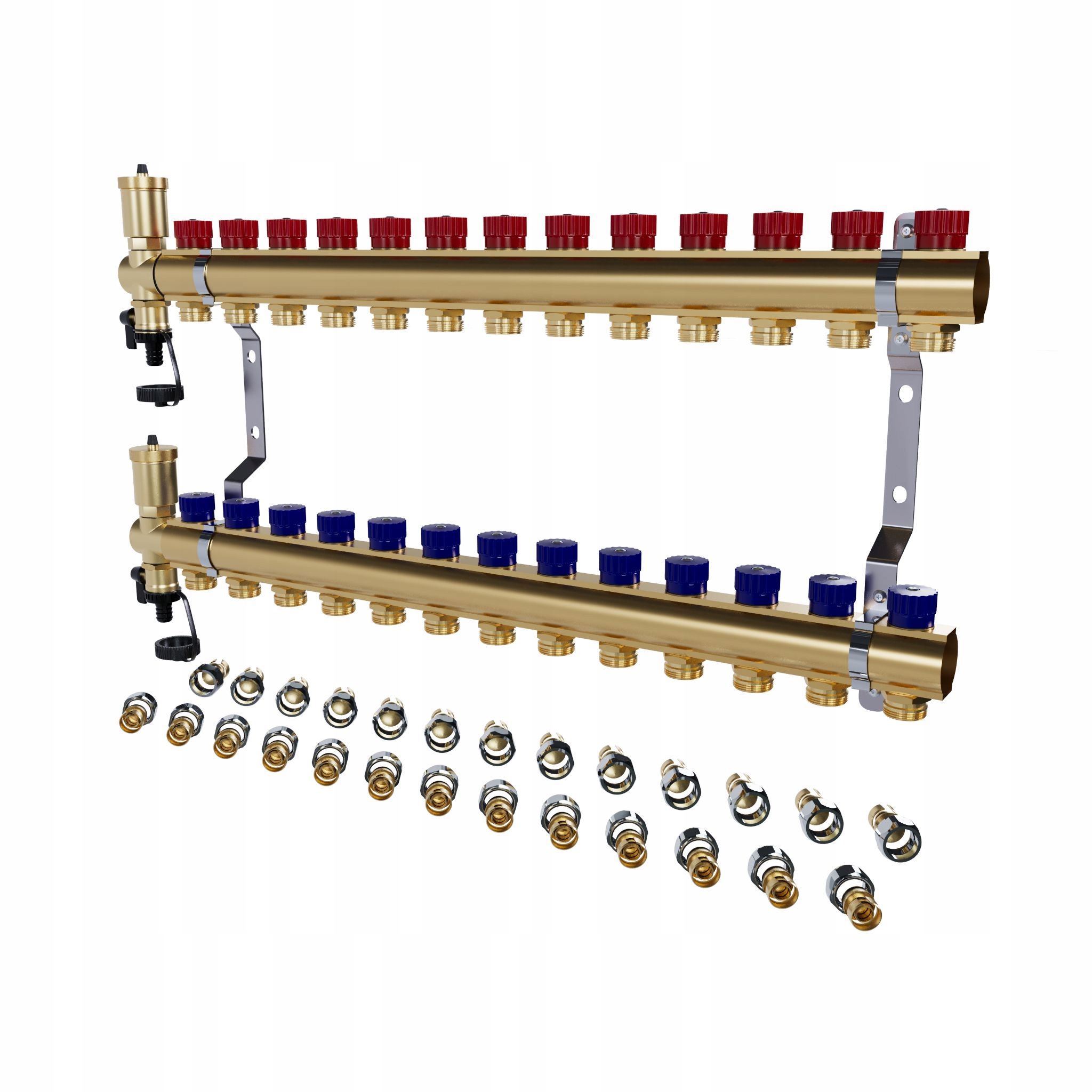 Mosazný 13-okruhový manuální radiátorový rozdělovač spojky Pex