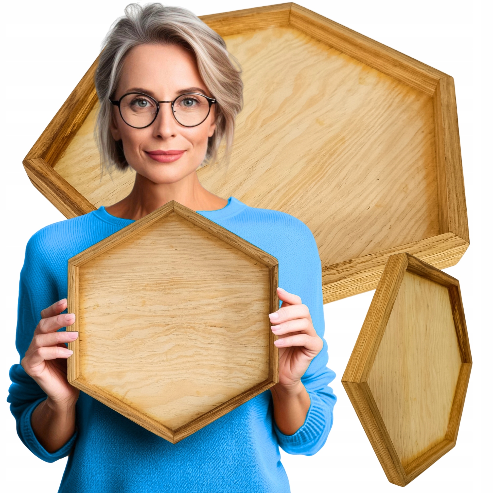 Dřevěný dubový rám Hexagon základna pod Mech chrobotek Lity Dub dekorace