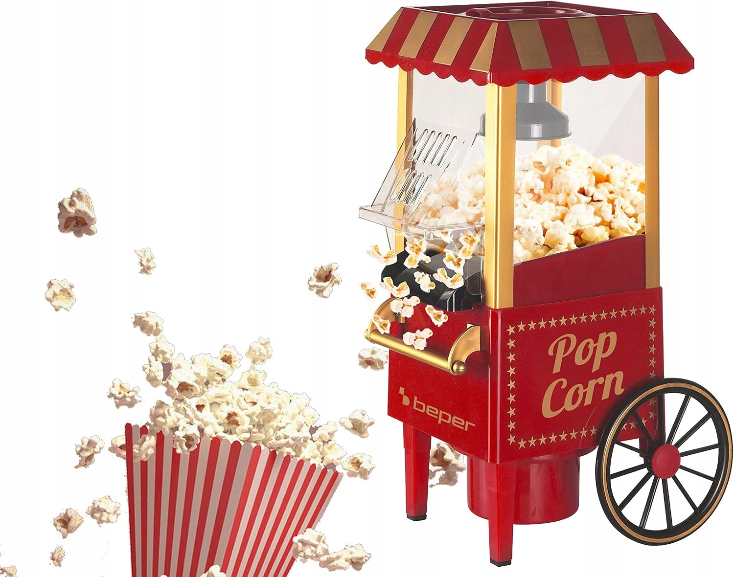 Popcornový Stroj Beper BT.651Y Retro 50-ROČNÉ Červené Zlato