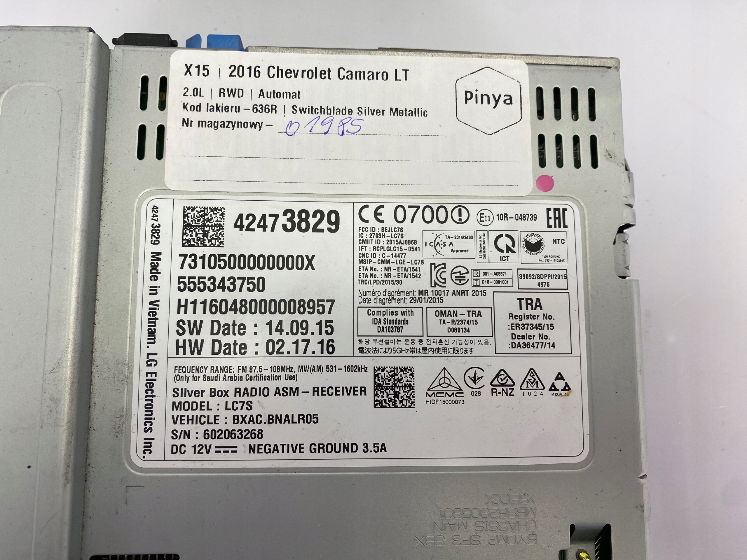 module control unit radia Chevrolet Camaro 2016+ USA