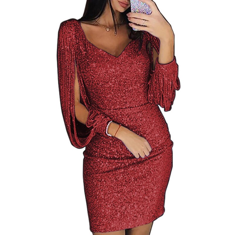 ELEGANCKA SUKIENKA WIECZOROWA Z FRĘDZLAMI Rozmiar 46