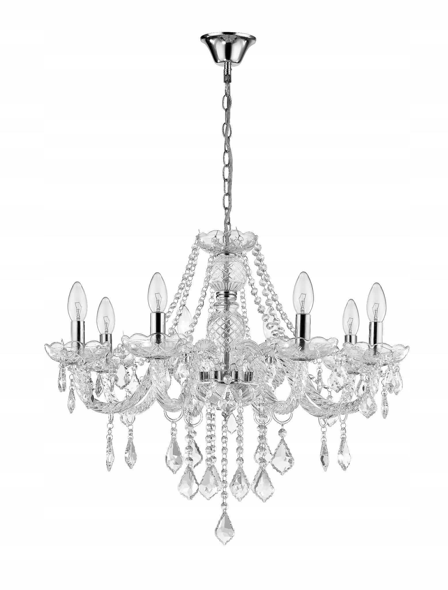 Závesná lampa Cristallo Strieborná Elegantný luster Glamour Kolík S Kryštálikom 8xE14