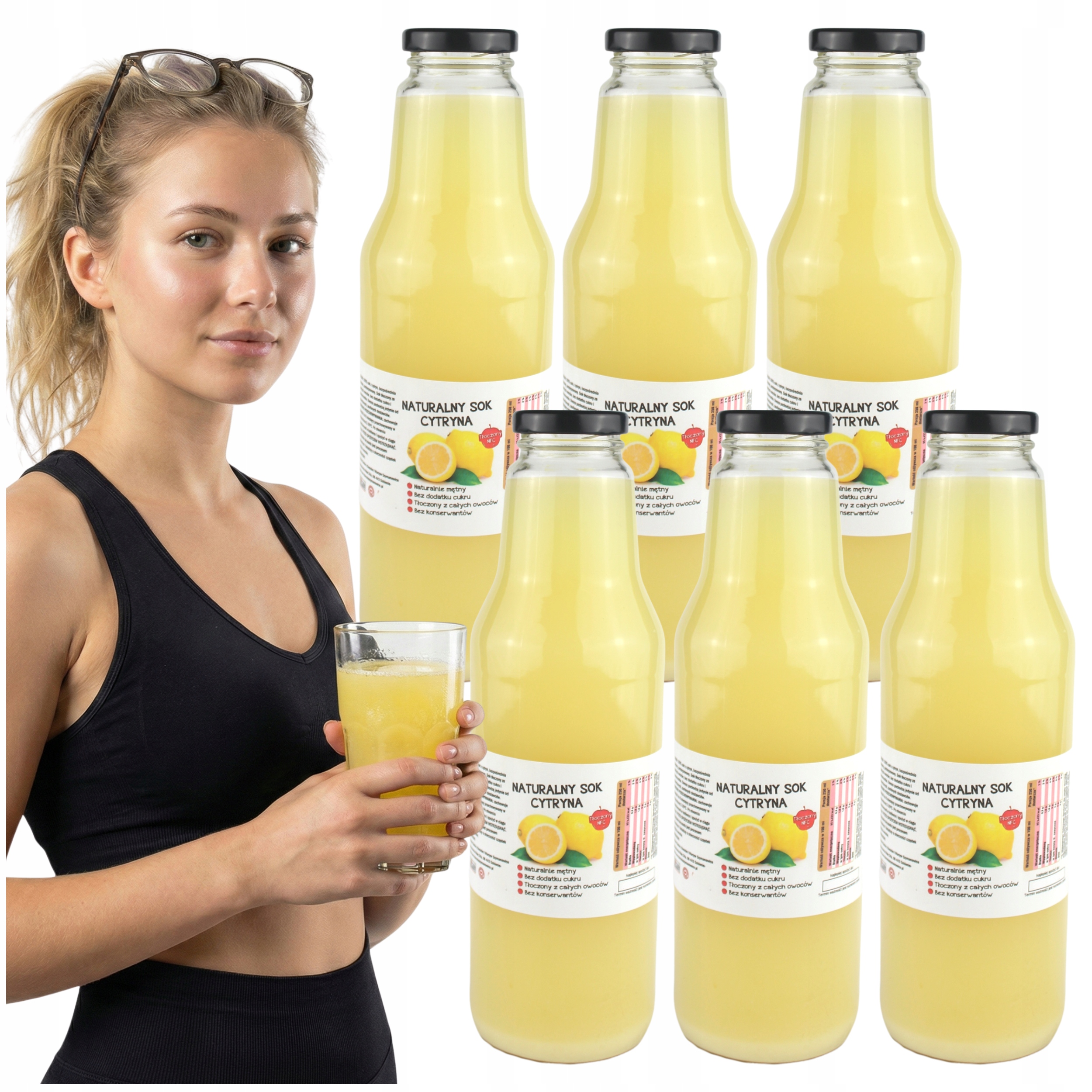 Sok Z Cytryny 100% Naturalny Tłoczony Nfc szklana butelka 700ML Zestaw 6szt