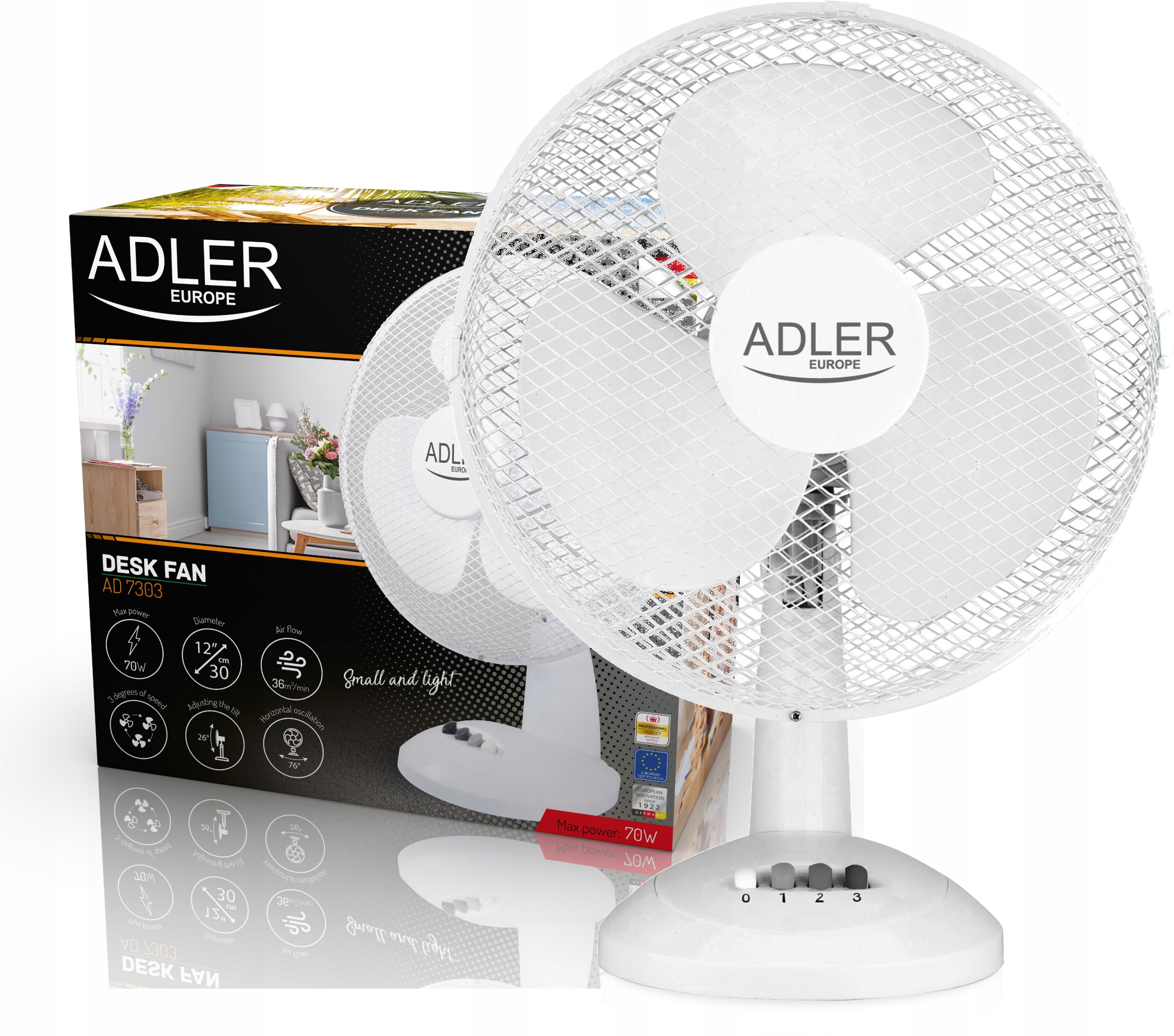 

Duży Mocny Cichy Wentylator Adler 30CM 70W Ad 7303