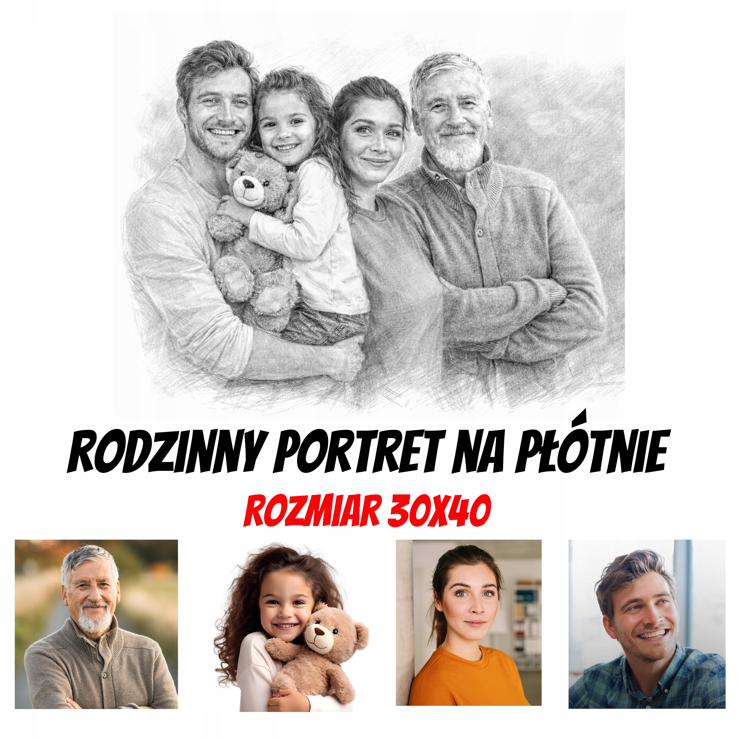 Rodzinny Obraz na płótnie z kilku zdjęć "Szkic ołówkiem" 70x50