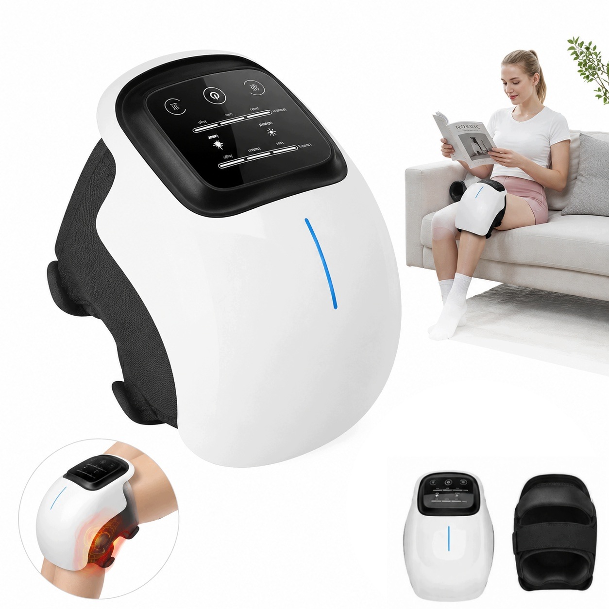 Bezprzewodowy masażer kolana z podczerwienią, wibracją i laserem, Usb-c