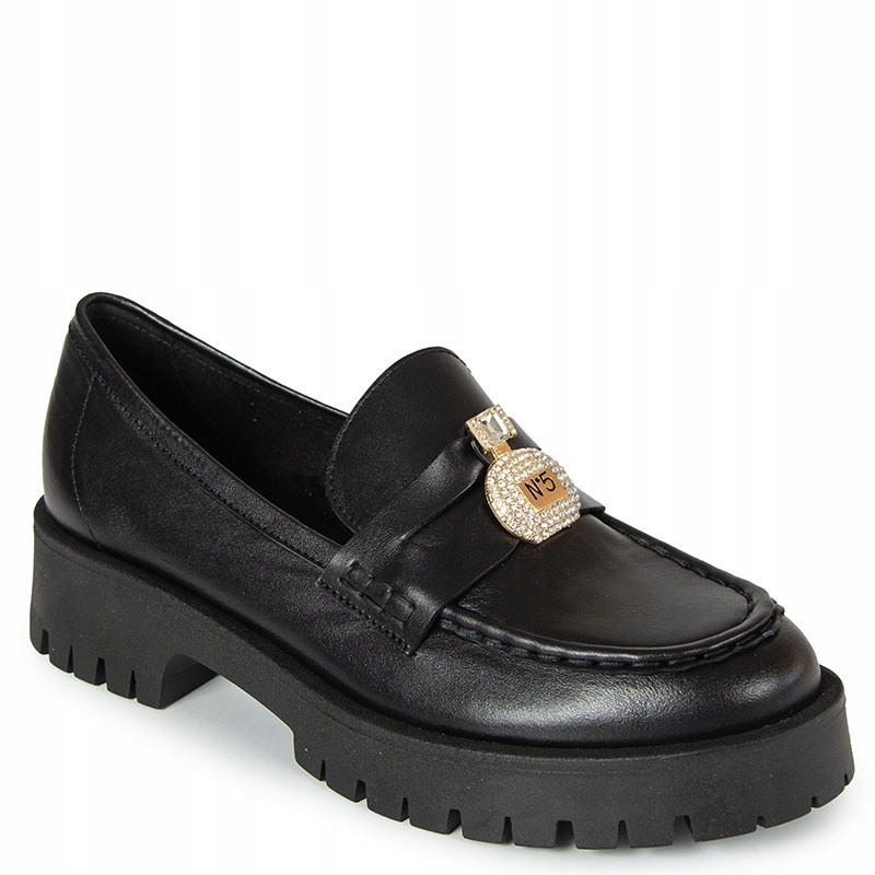 Chebello 4291/P Černé Kožené Mokasíny S Ozdobou 40 Černá