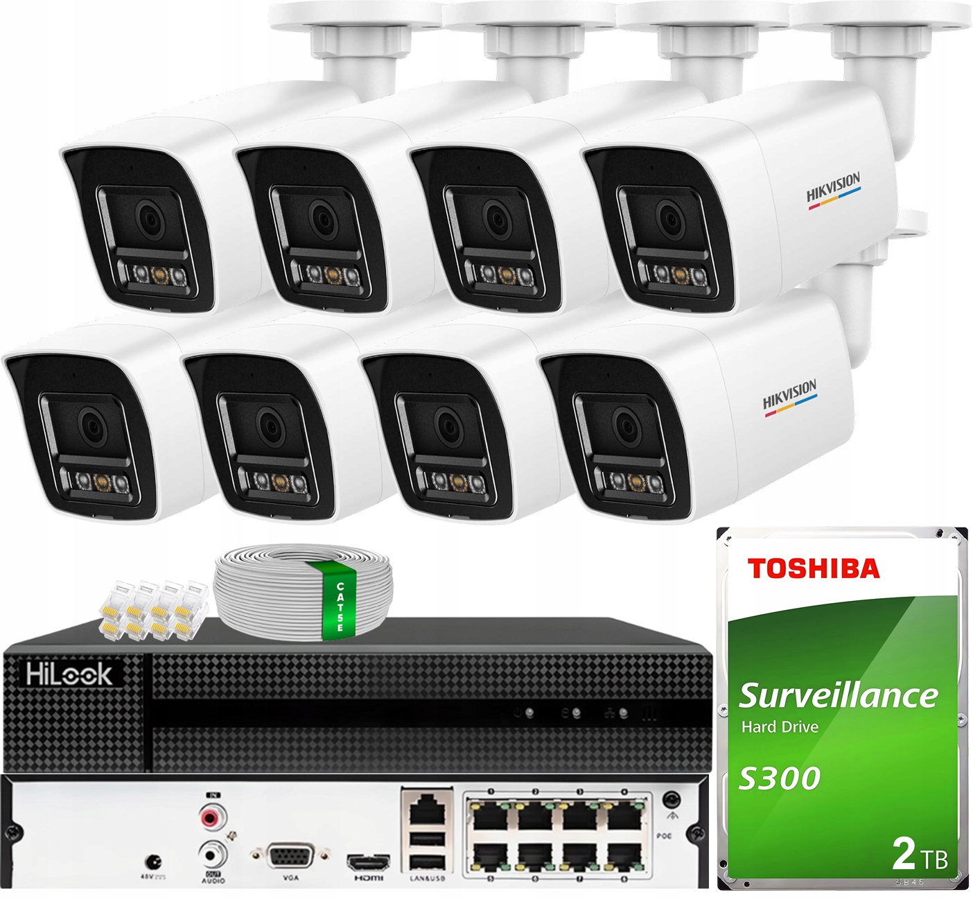 Monitoring Ip Zestaw 8x Kamera 6MPX Smart Hybrid ColorVu Hikvision Dysk 2TB