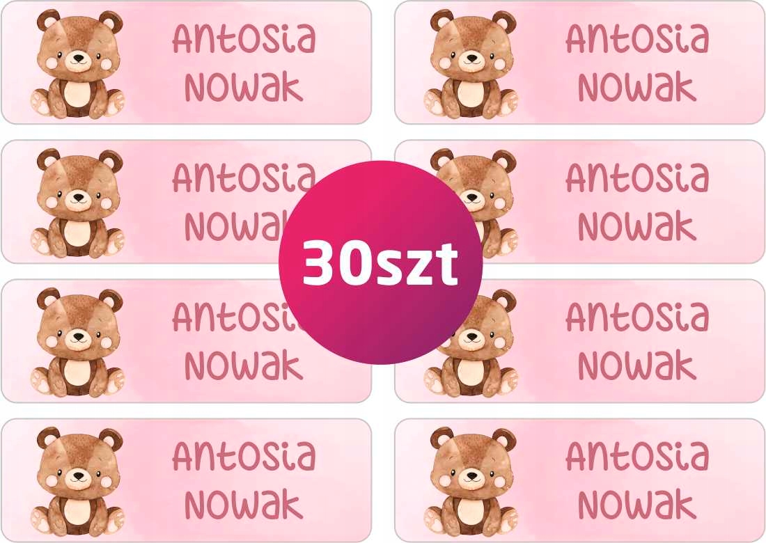 

Naklejki Imienne szkolne do przedszkola 30 szt