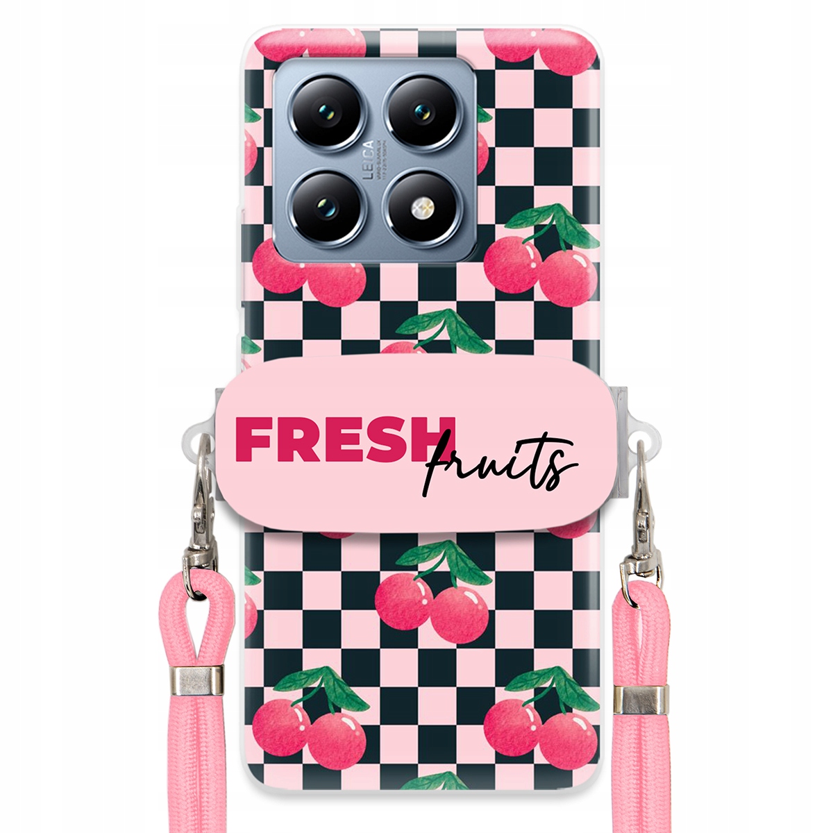 Puzdro pre Xiaomi 14T Pink Crossbody držiak šachovnice Fresh Fruits