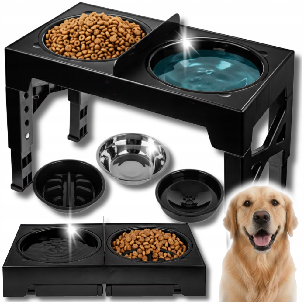 Miska dla Psa Psów na stojaku Regulowana podwójna Duża spowalniająca 3W1