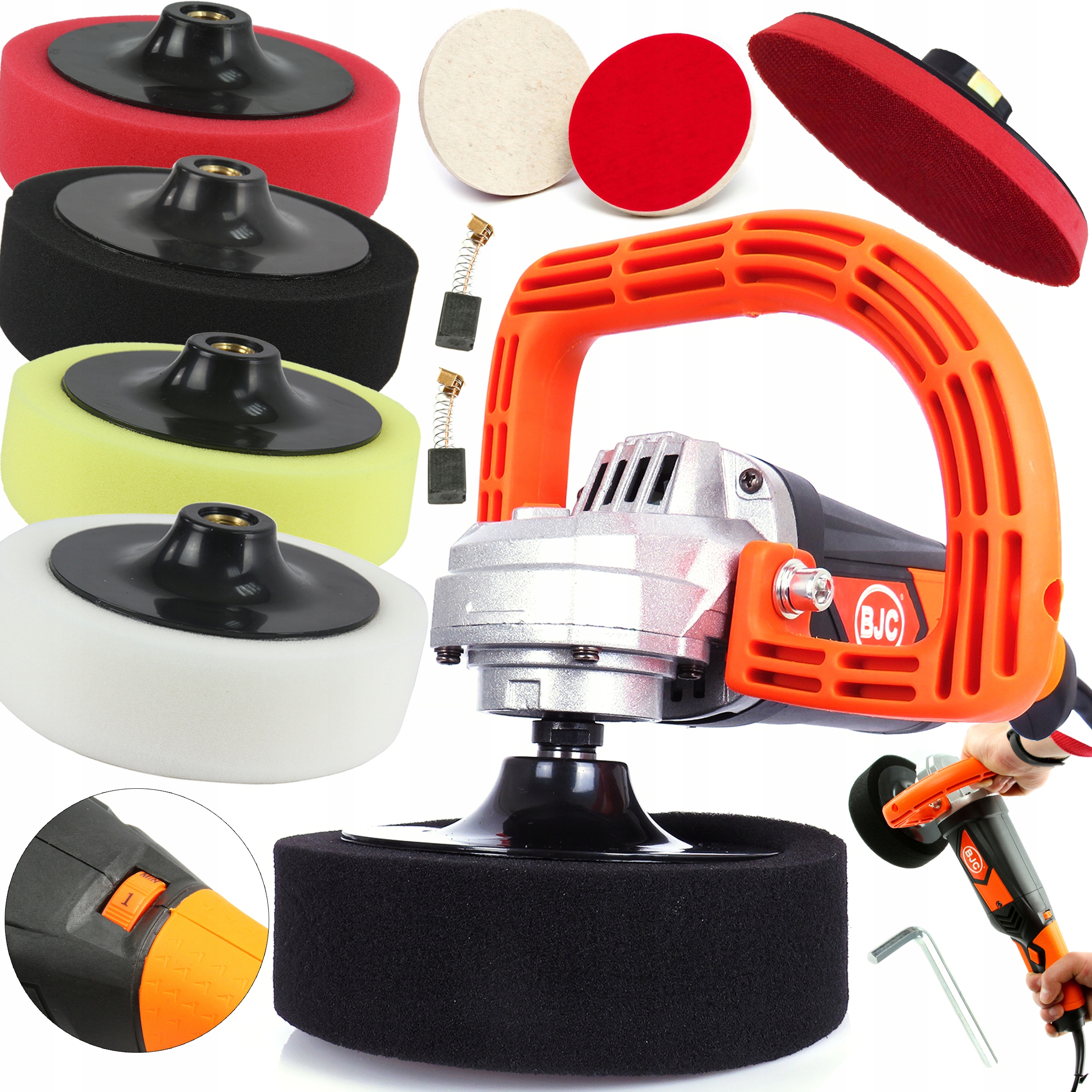 ELEKTRYCZNA POLERKA SAMOCHODOWA COMPACT BJC 150 mm z regulacją + gąbki