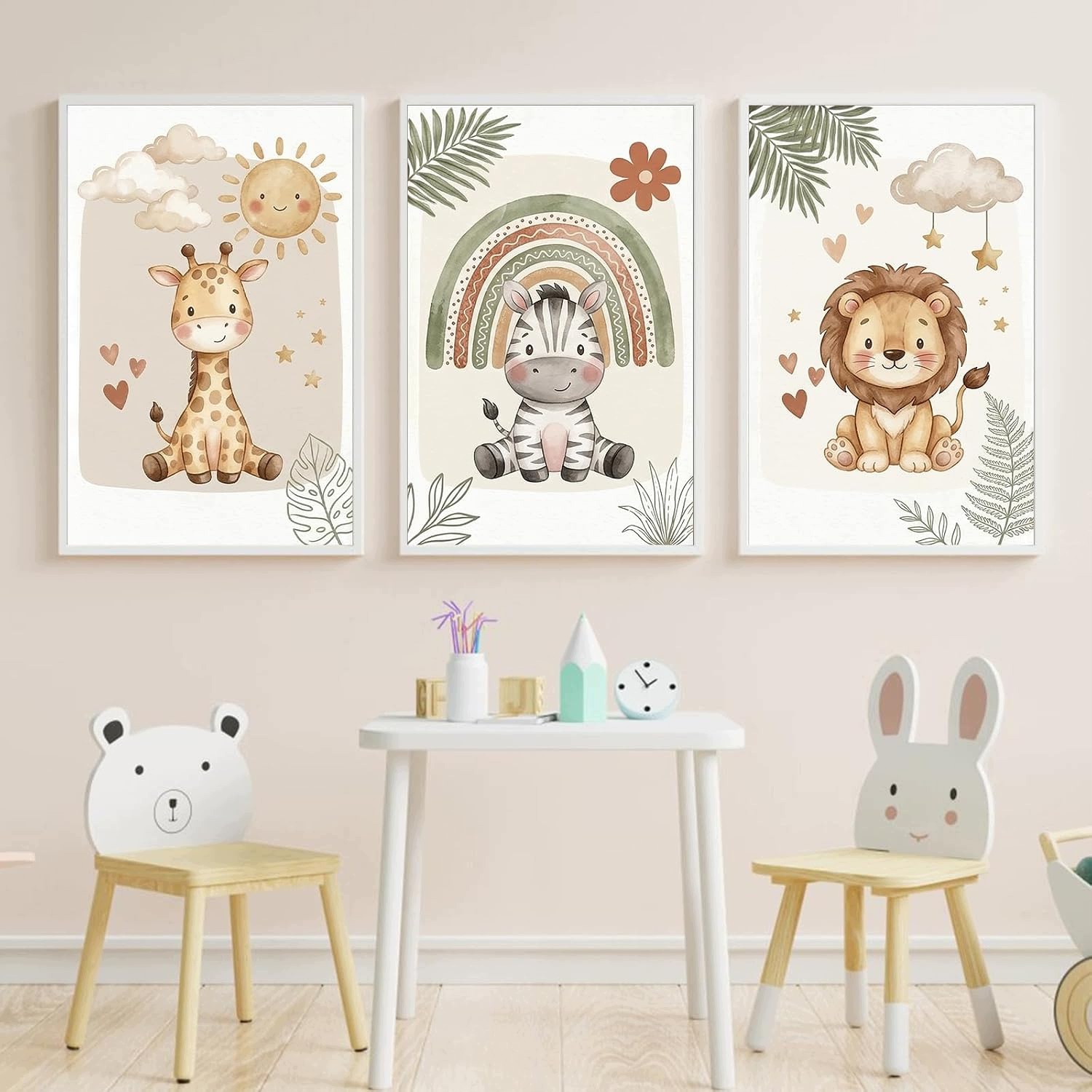 Plakat safari żyrafa zebra lew 21x30 cm bez ramy plakaty dla niemowląt
