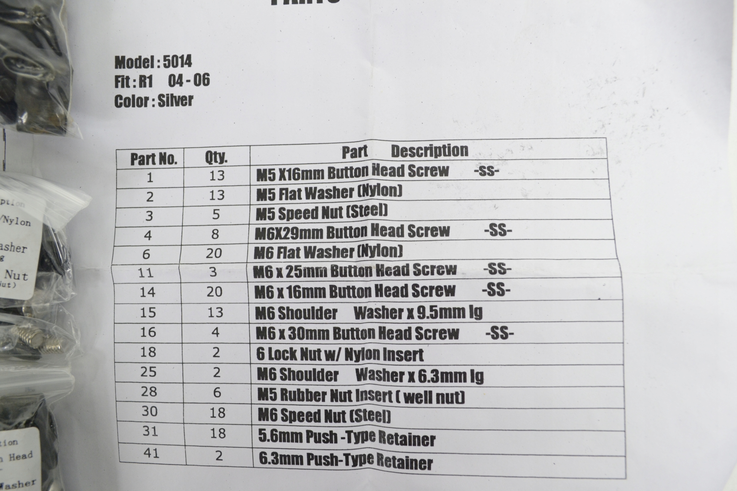 Yamaha YZF R1 2004 2006 SRUBY OWIEWEK KPL Part number