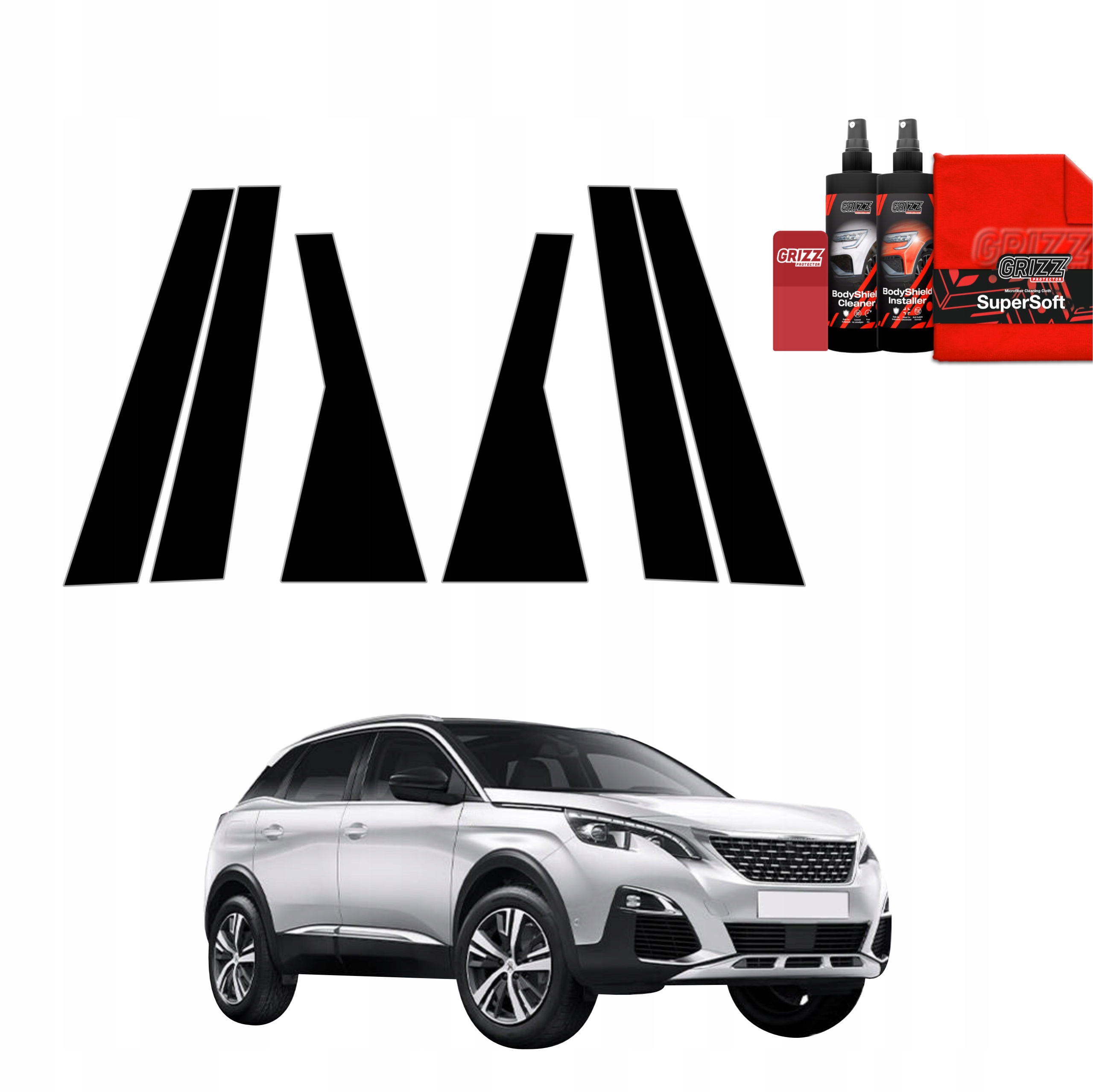 6v1 Černá fólie na sloupky pro Peugeot 3008 (2016-2024)