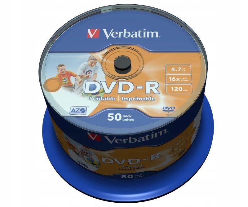 Płyty Dvd-r Verbatim 16x 4.7GB (Cake 50) Wide Printable