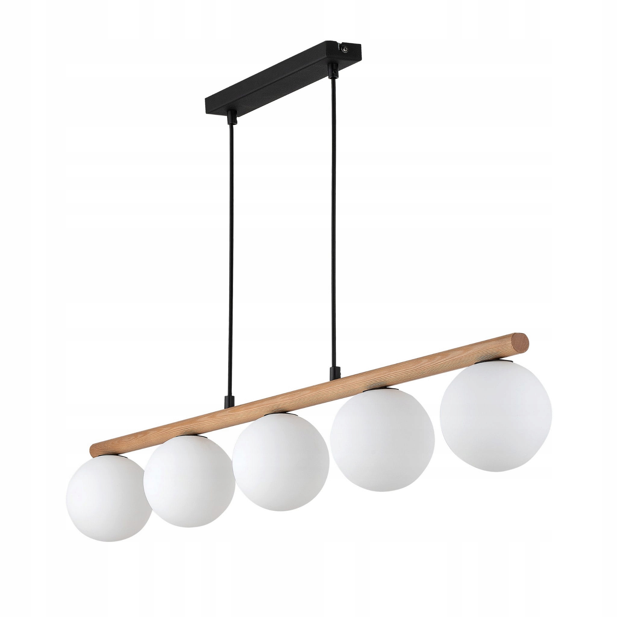 Závěsná lampa Wood 5 dřevěná s bílými stínítky
