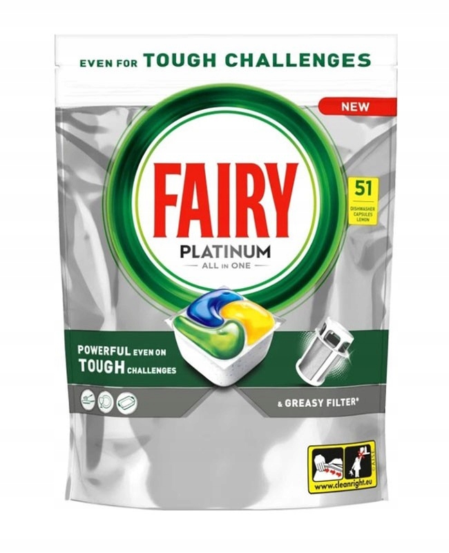 Levně Fairy Platinum All in One Kapsle do myčky nádobí Lemon 1 balení 51 ks