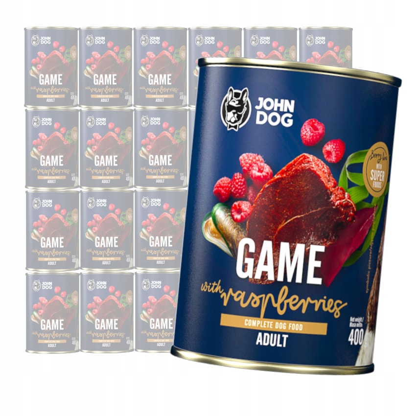 Levně John Dog Adult Krmivo Zvěřina S Malinami 24x400 g