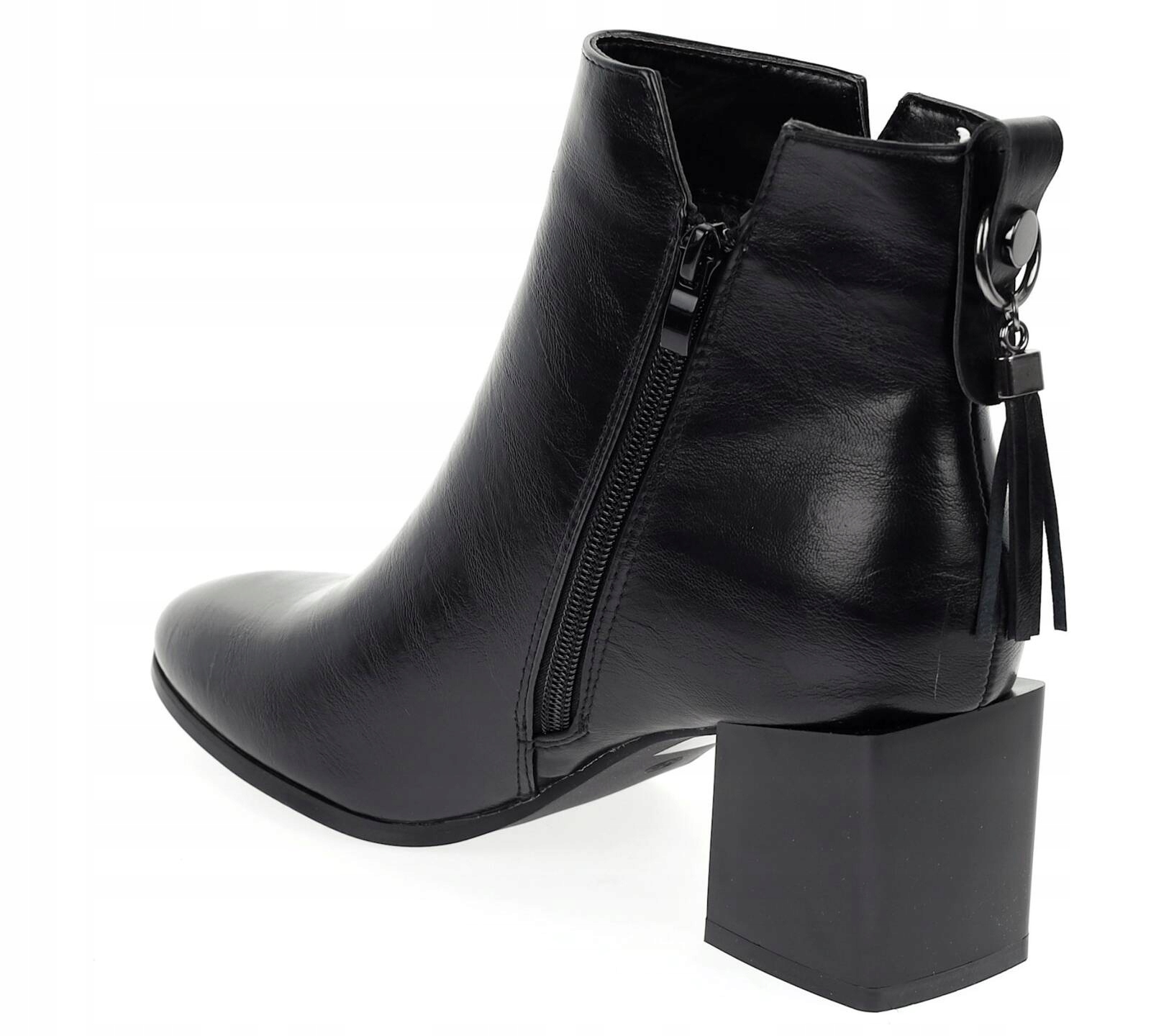 Eleganckie botki czarne na klocku zimowe r.39 Długość wkładki 0 cm