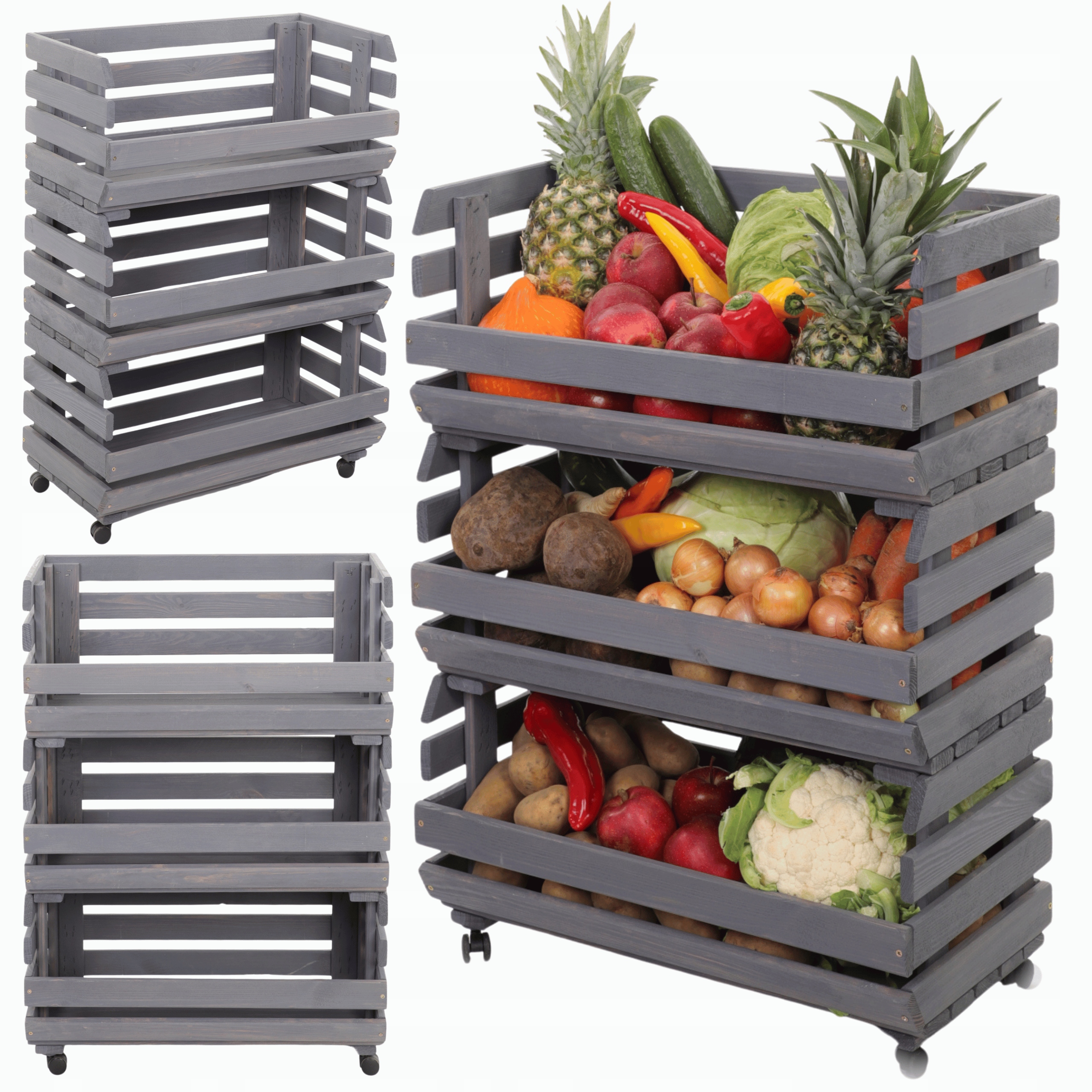 Škatule na zeleninu, regál na zeleninu, ovocie, regál 3x57 cm, Kolieska