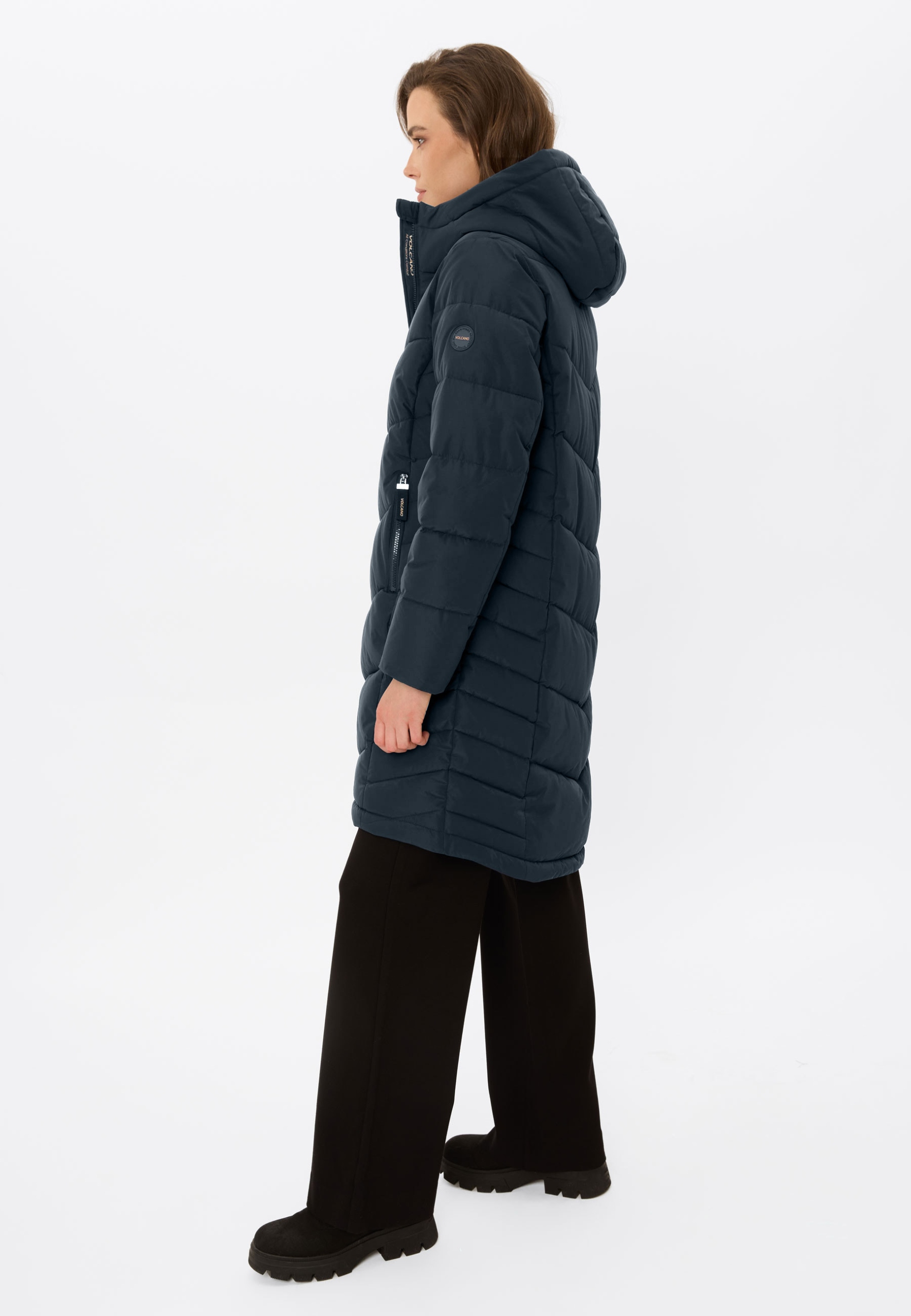 Volcano płaszcz damski niebieski klasyczny z kapturem j-loa