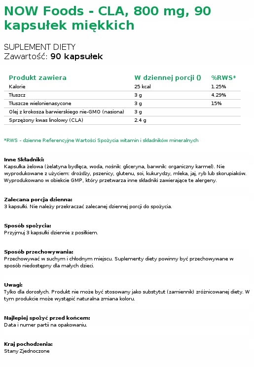 NOW FOODS CLA KWAS LINOLOWY 90cap SPALACZ TŁUSZCZU — 6