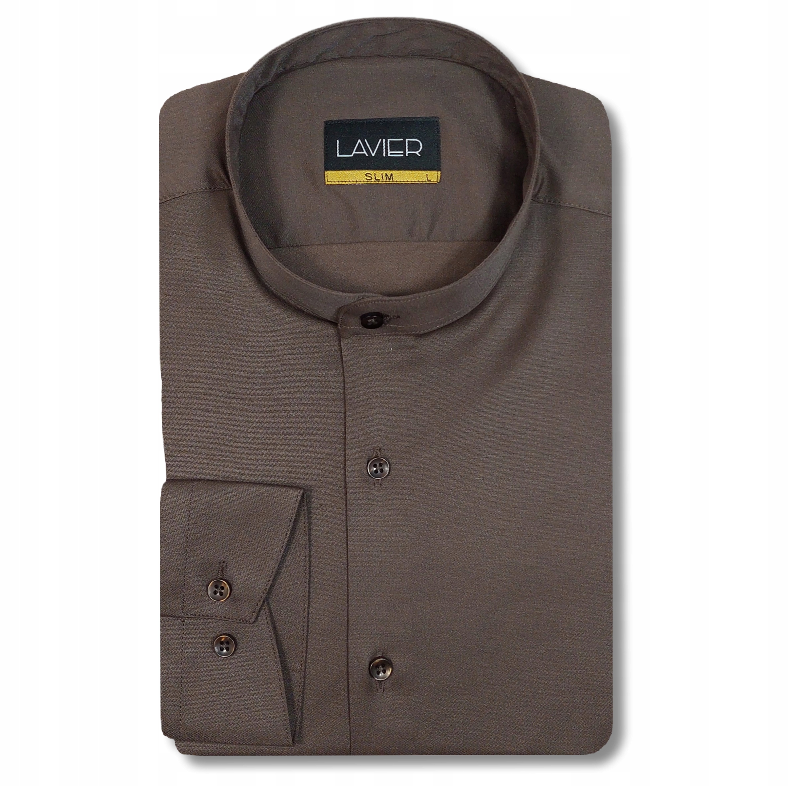 Pánská košile Stójka Lavier hnědá – elegantní, Slim Fit, bavlněná vel. S