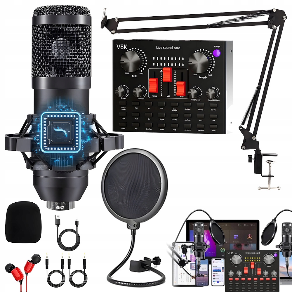 Mikrofon Pojemnościowy Usb Z Statywem Pop Filtr Do Nagrywania Streamingu