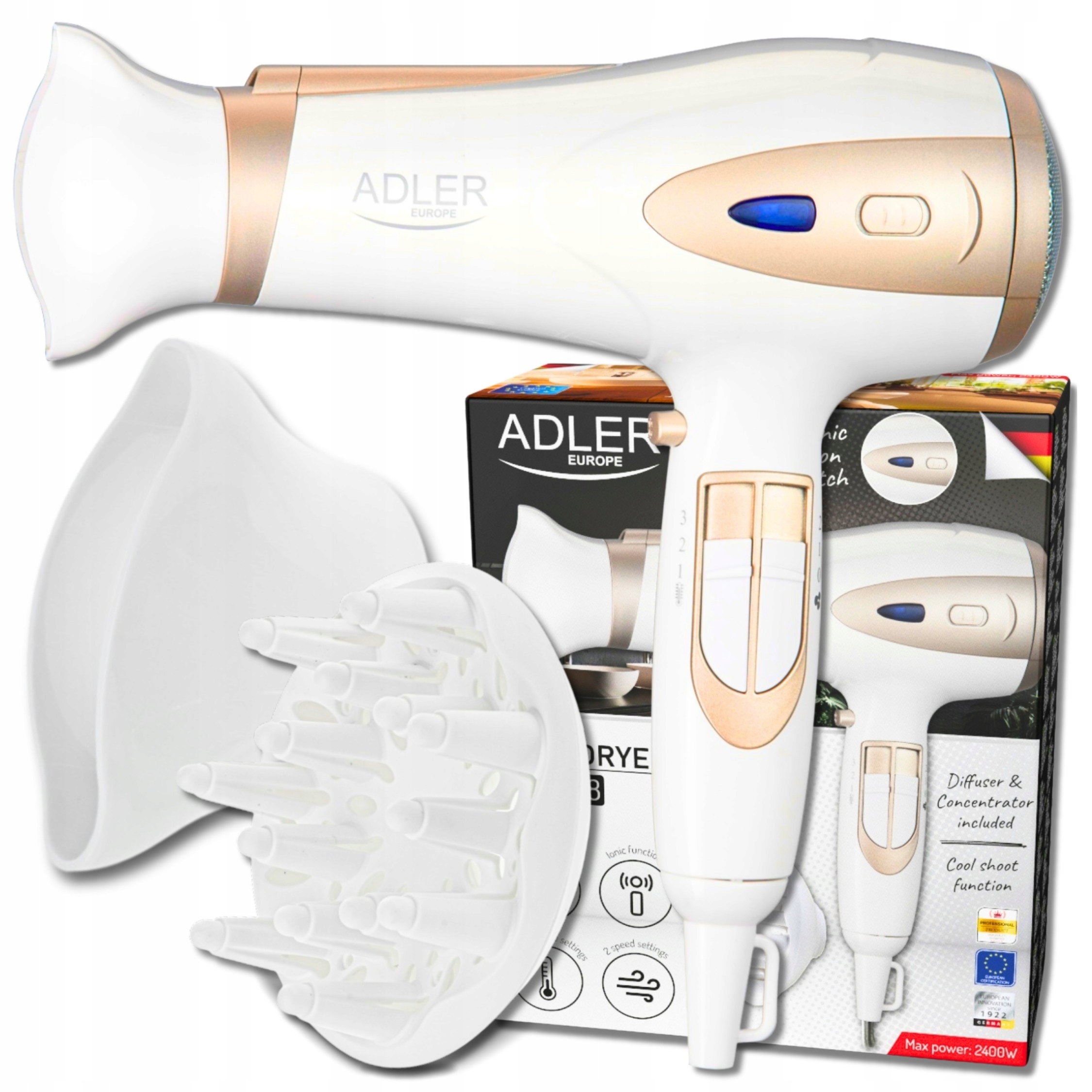Suszarka Do Włosów Z Dyfuzorem Jonizacją Wielofunkcyjna Zimny Nawiew 2400W