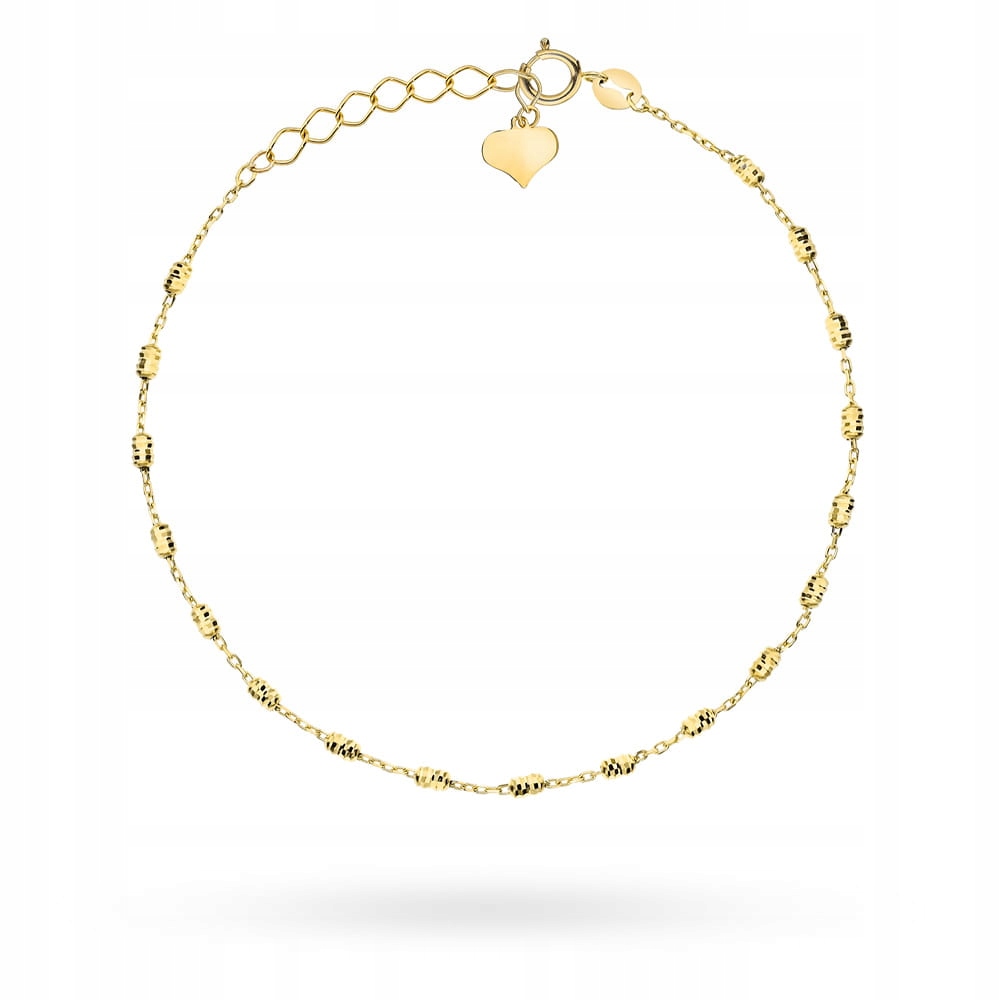 Zlatý náramek 585 s dvojitými kuličkami a přívěskem srdce na nohu 1.77 g