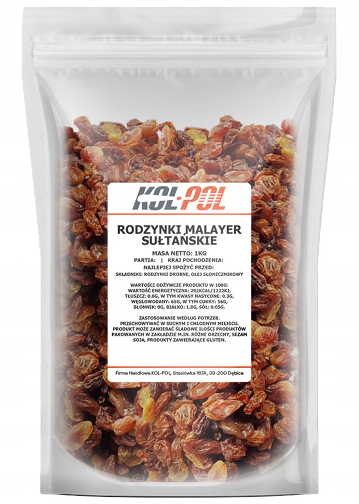 RODZYNKI SUŁTAŃSKIE 1kg Malayer sułtanki słodkie Stan opakowania oryginalne
