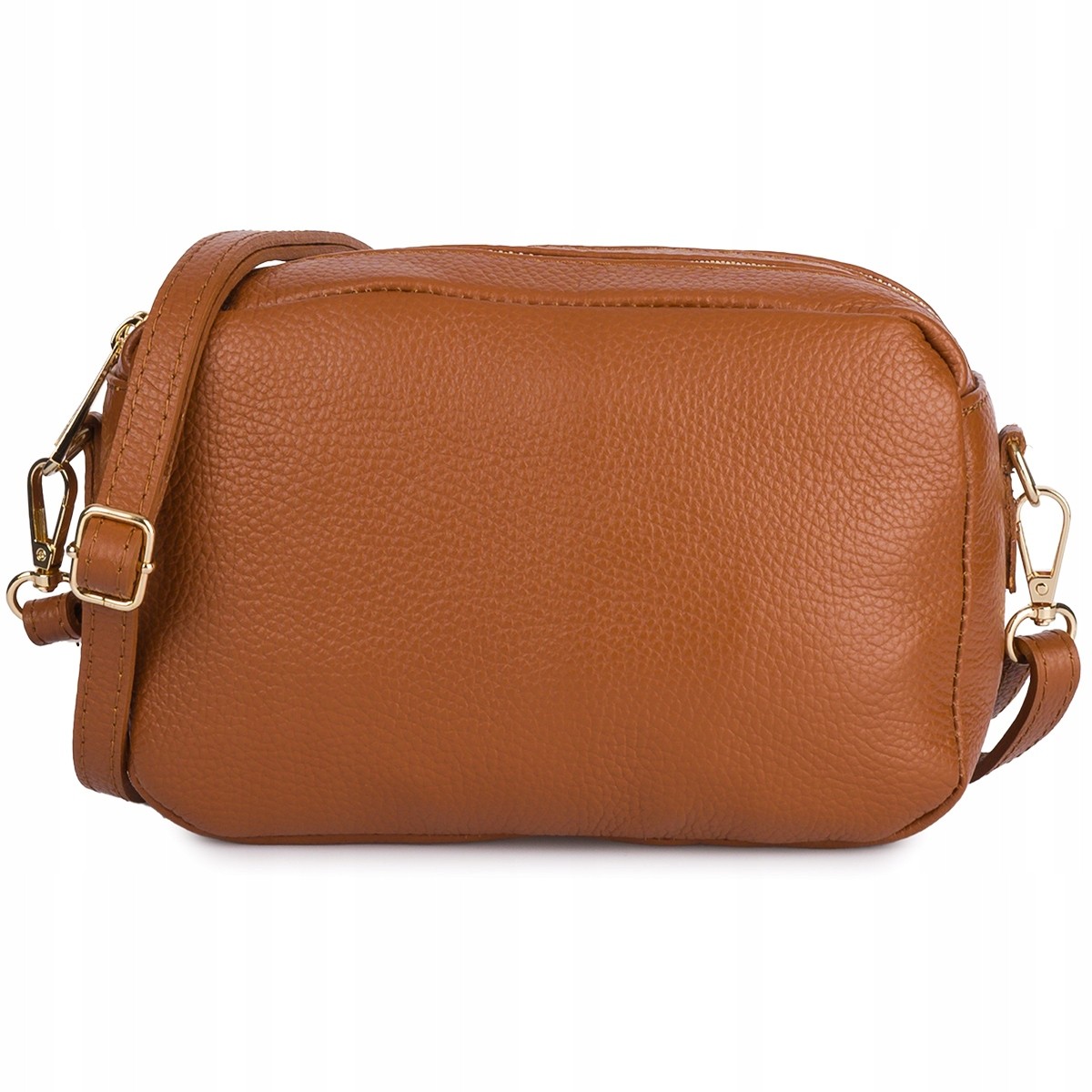 Kožená dámská kabelka přes rameno prostorná, zlatá, dvoukomorová Vera Pelle