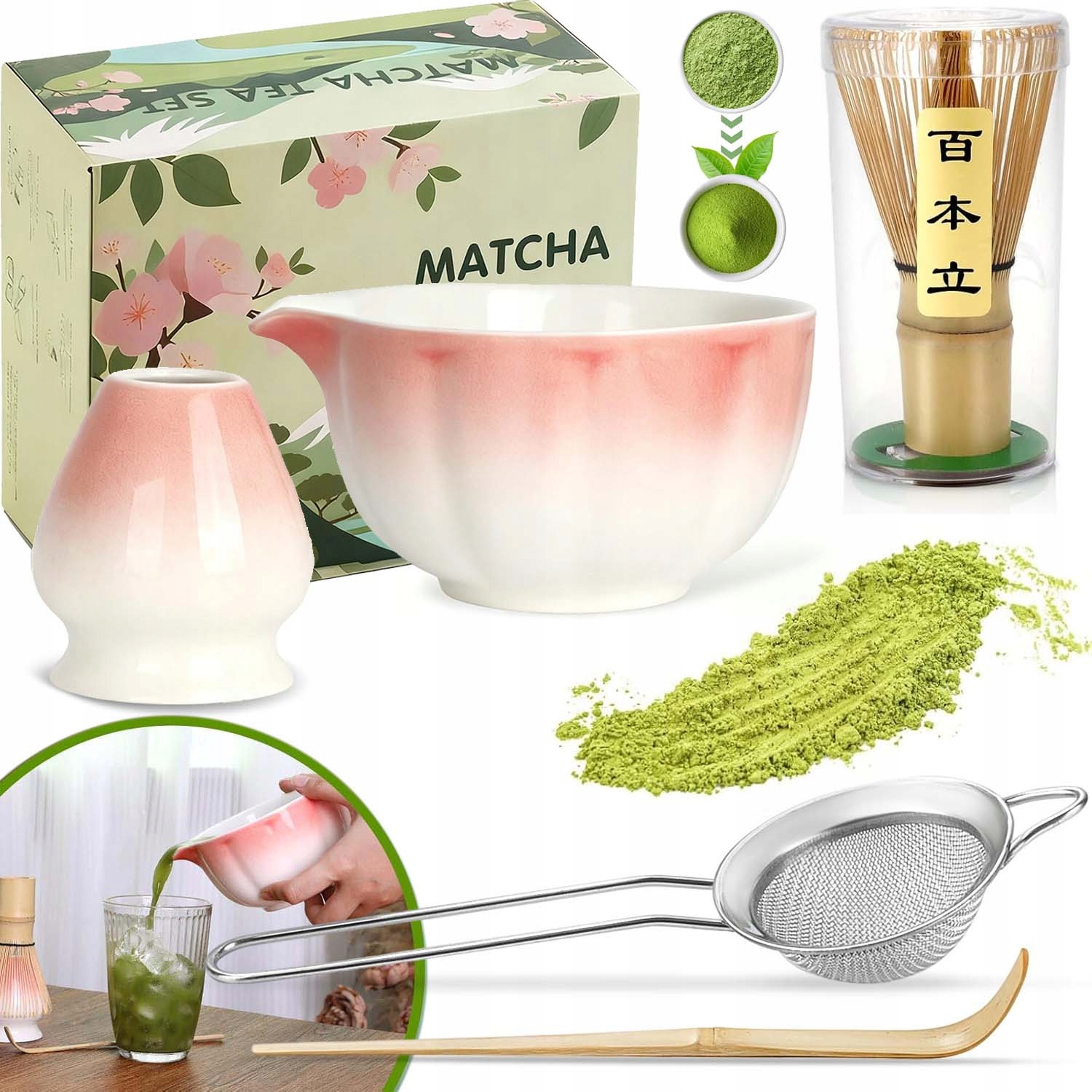 Levně Bambusový Dárková Sada Metlička Štětec Na Čaj Matcha 5 Sada