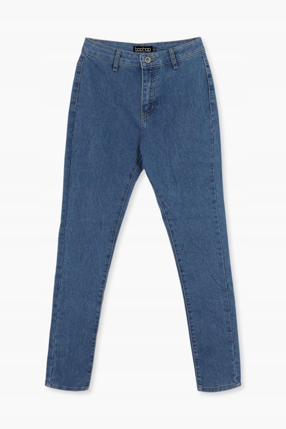 NIEBIESKIE SPODNIE JEANSY KLASYCZNE RURKI FASON SKINNY 7/8 BOOHOO 42 Rozmiar 42