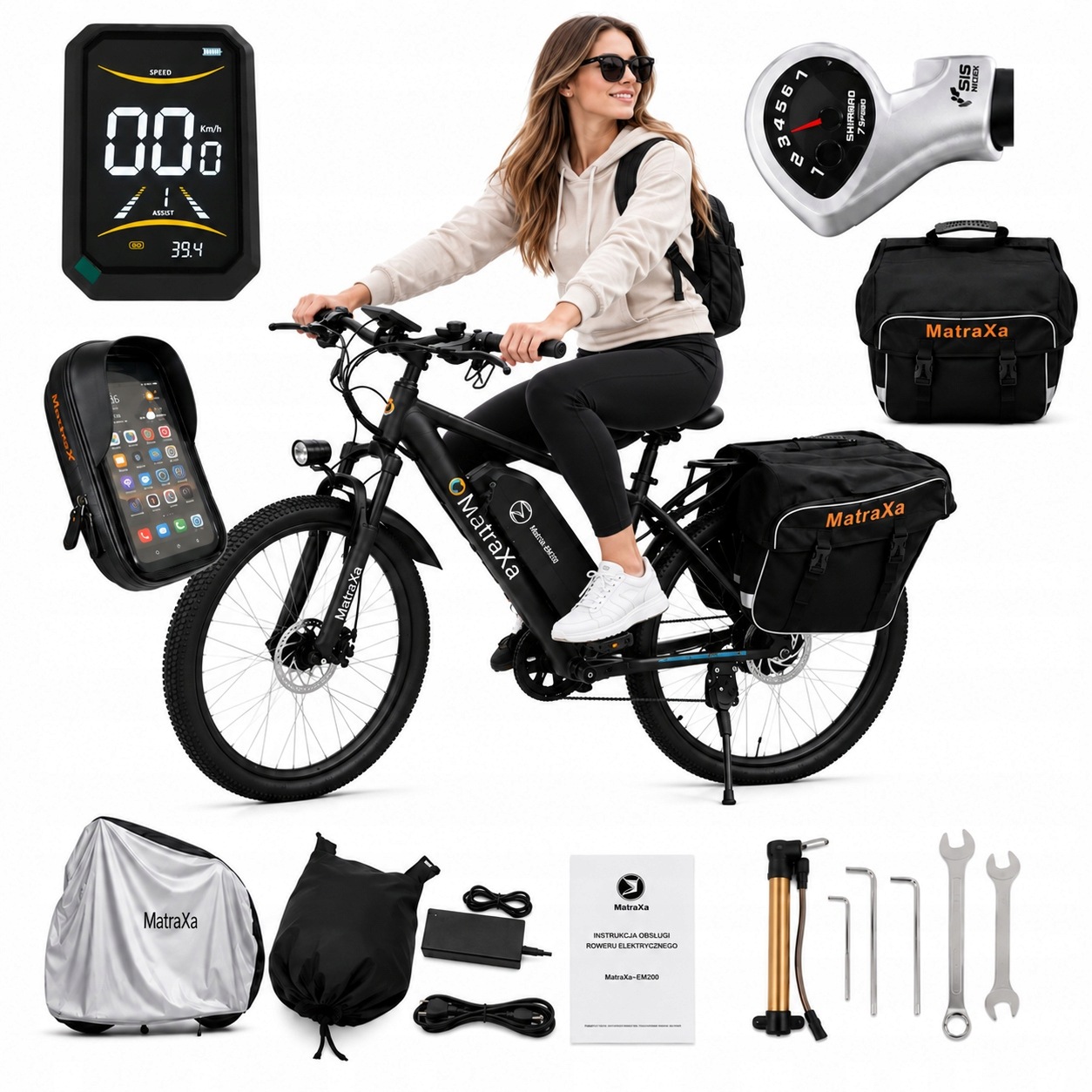 Elektryczny Rower Trekkingowy Miejski 250W 36V do 130km koła 27,5 Akcesoria