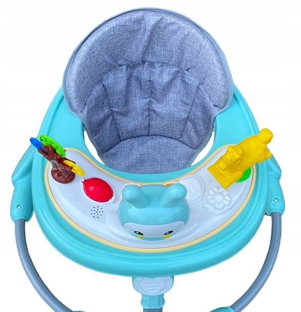 INTERAKTYWNY CHODZIK DLA DZIECI KRÓLIK PCHACZ CICHE KOŁA MATA TURKUSOWY Marka Bemi Toys