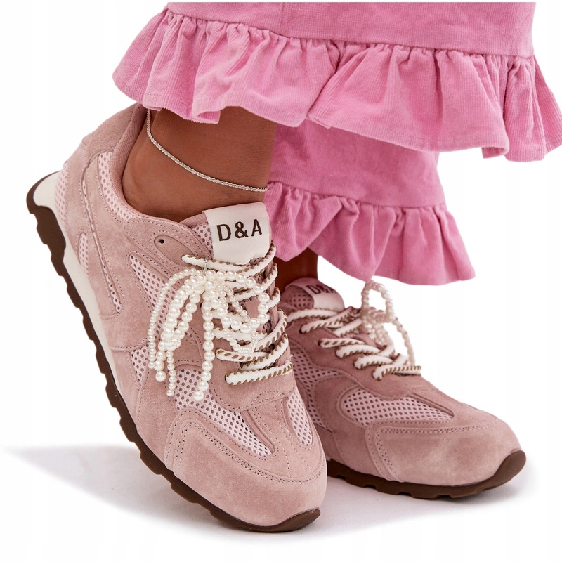 Dámské Semišové Tenisky S Lehkými A Pohodlnými Korálky MK61-0705 Růžové 37