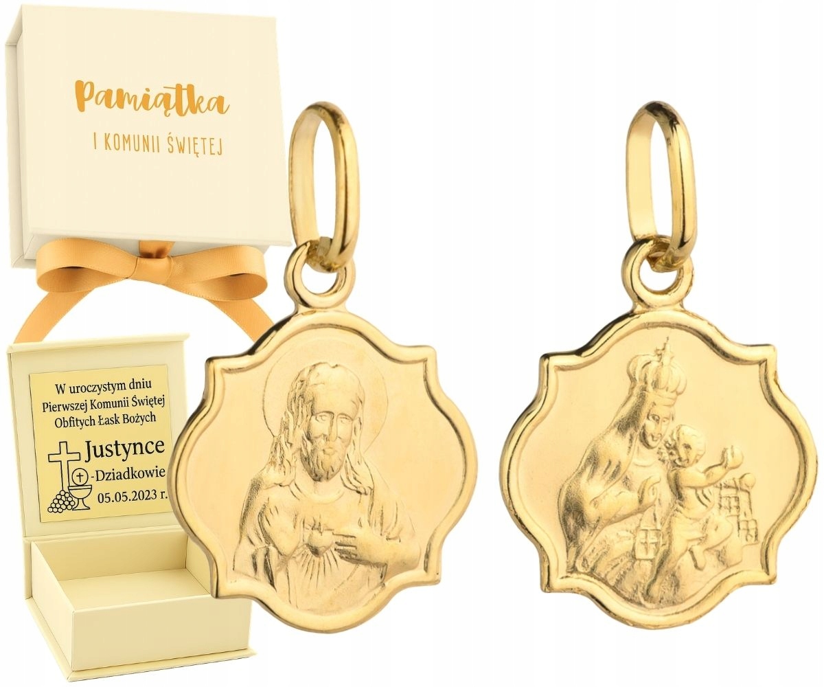 Zlatý Medailonek Škapulíř Matka Boží Otevřené Srdce Ježíšovo 585 jako Dárek