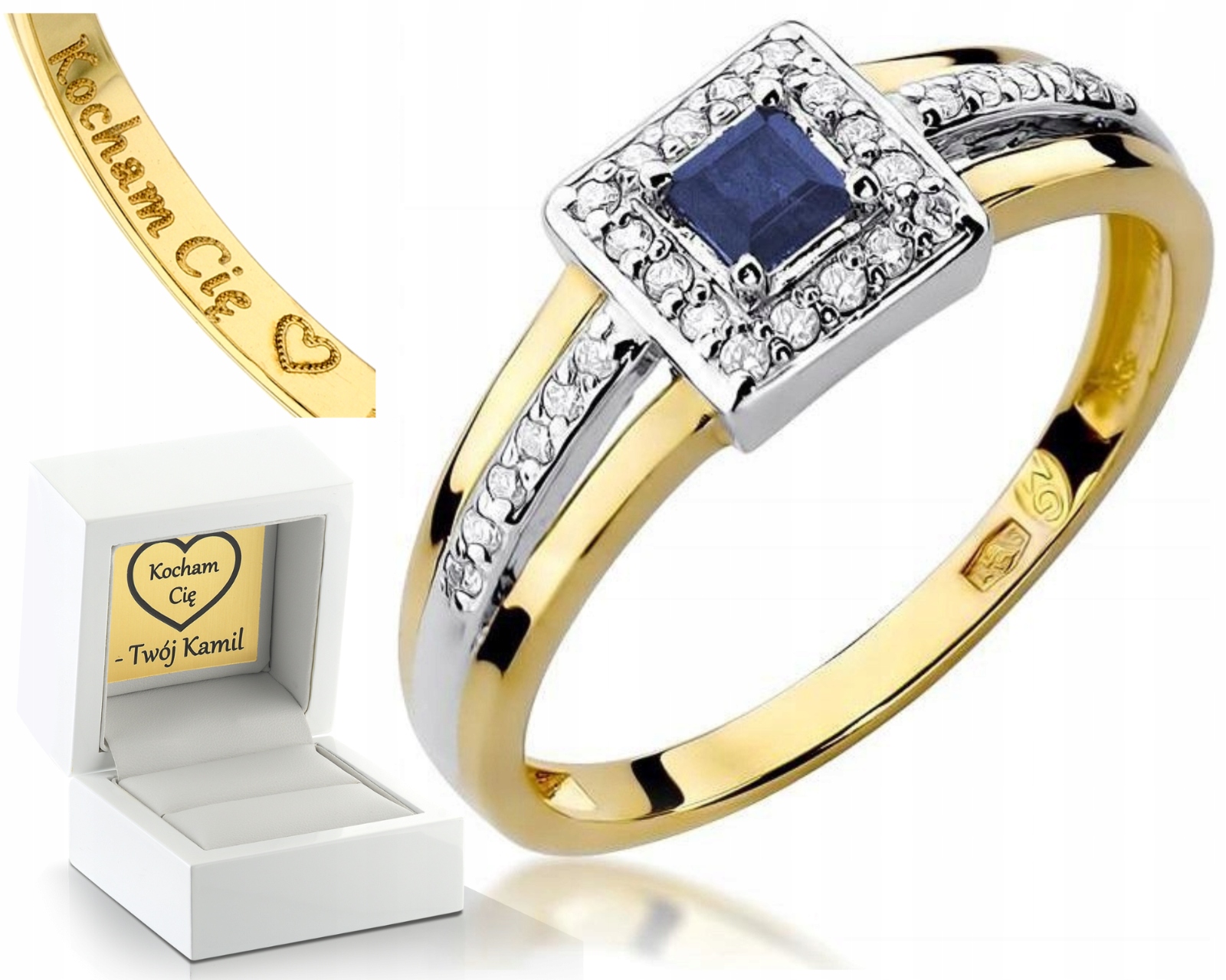 Zlatý Prstýnek Briliantový Safír Obchod 585 Gravírování