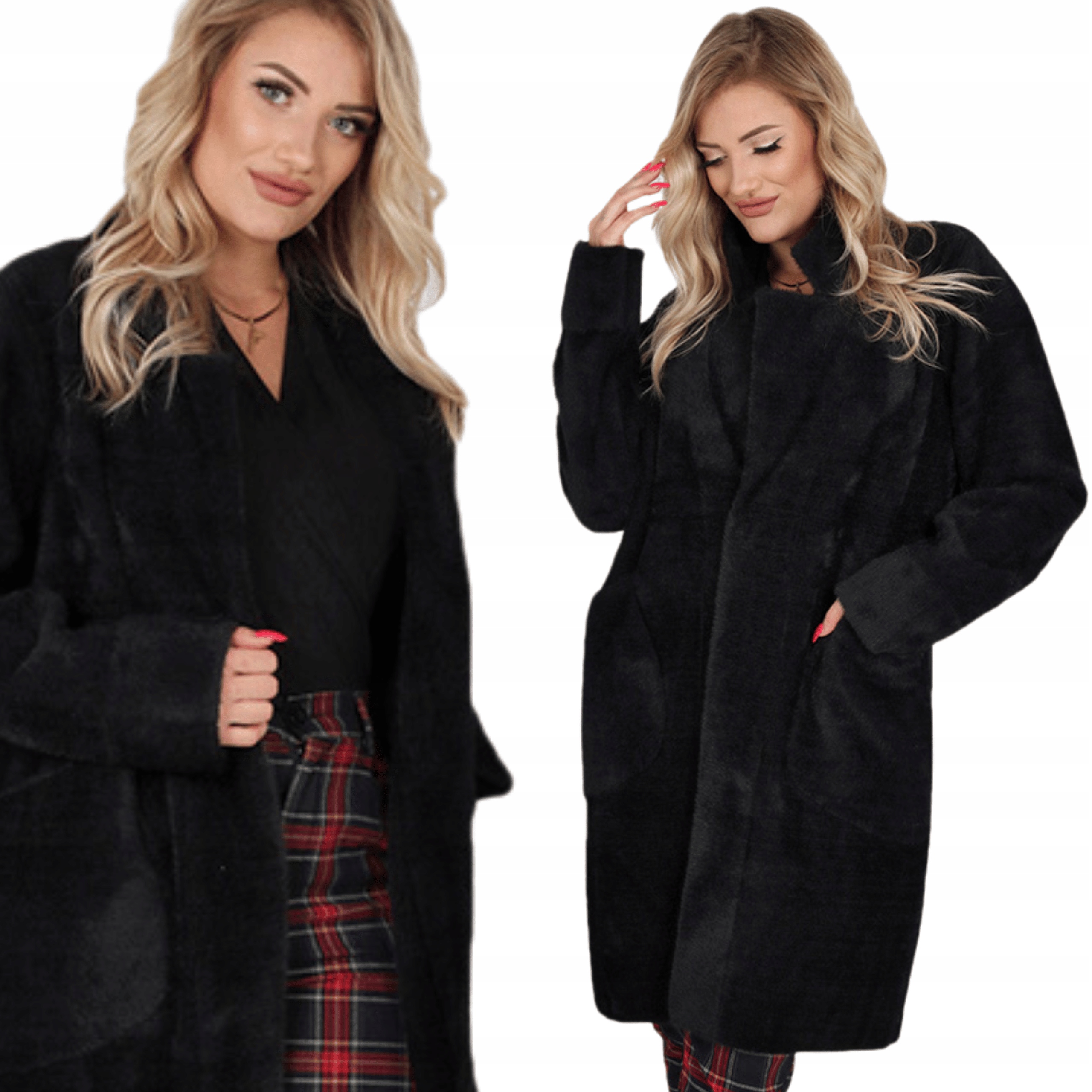 Płaszcz Kurtka Alpaka Kołnierz Długi Damski Kobiecy 2185