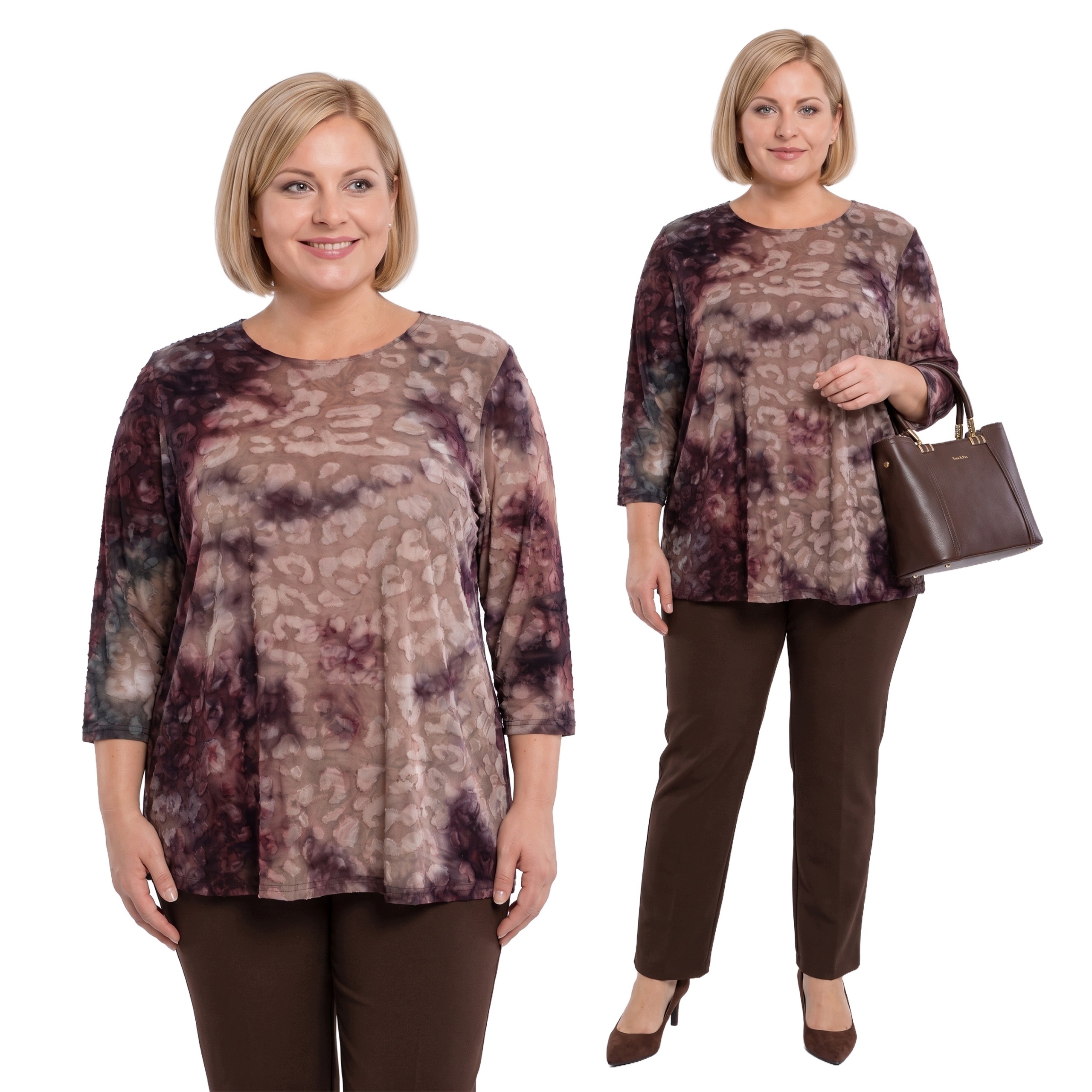 Tmavě barevná halenka s leopardím vzorem plus size velikost 52