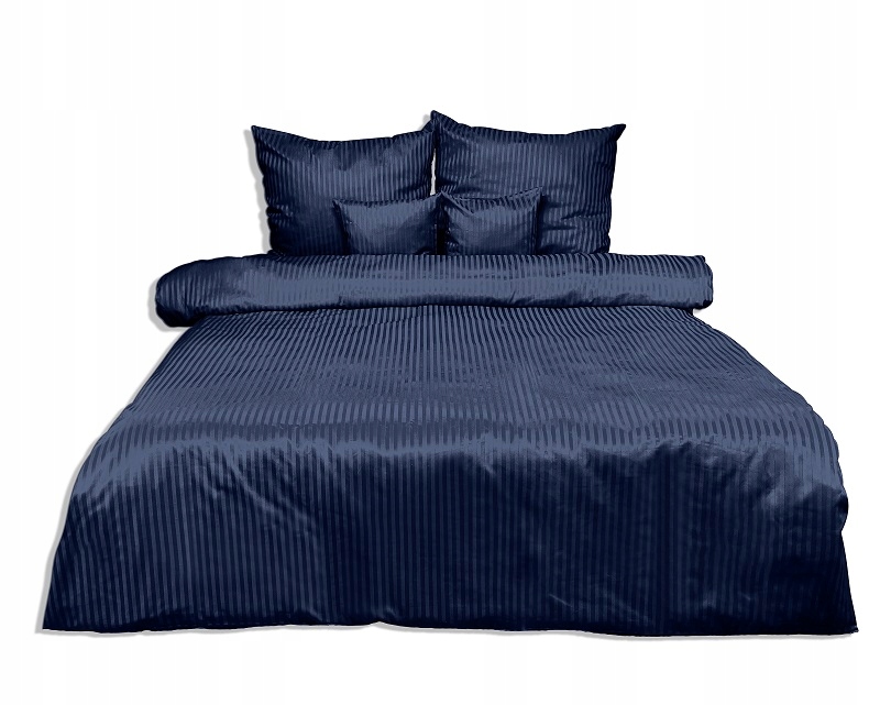 Posteľná Bielizeň damašková saténová s prúžkami 160x200 tmavomodrá