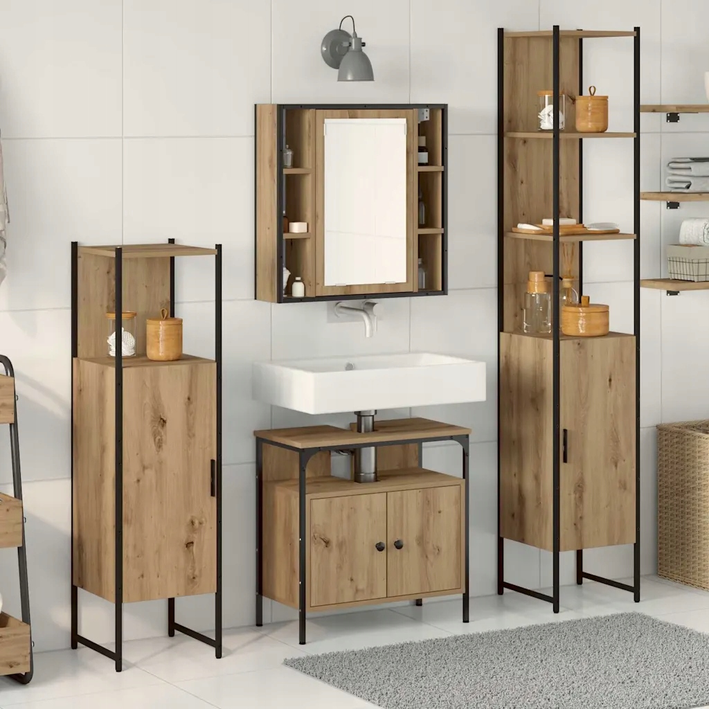 Sada koupelnových skříněk 4 pcs dub artisan Kompozitní dřevo Béžová 3334430