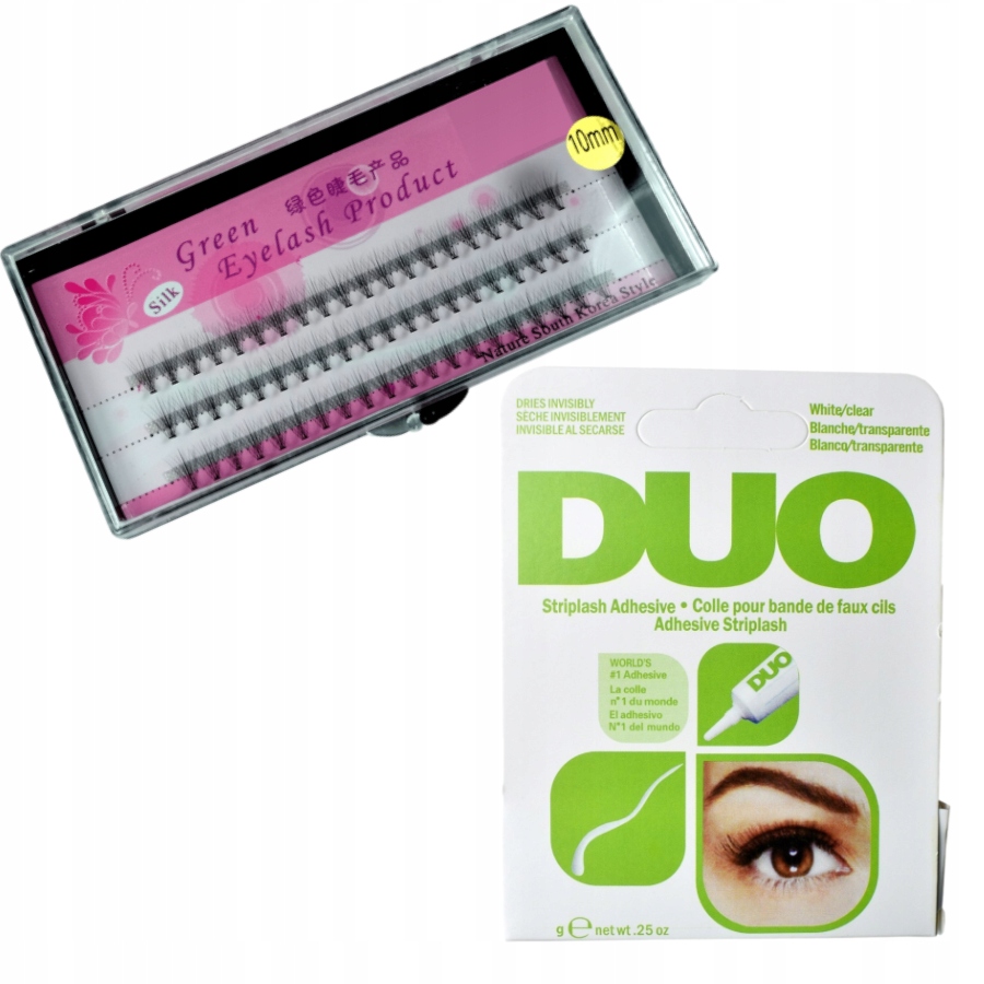 ZESTAW RZĘSY JEDWABNE KĘPKI 10mm KLEJ DUO CLEAR