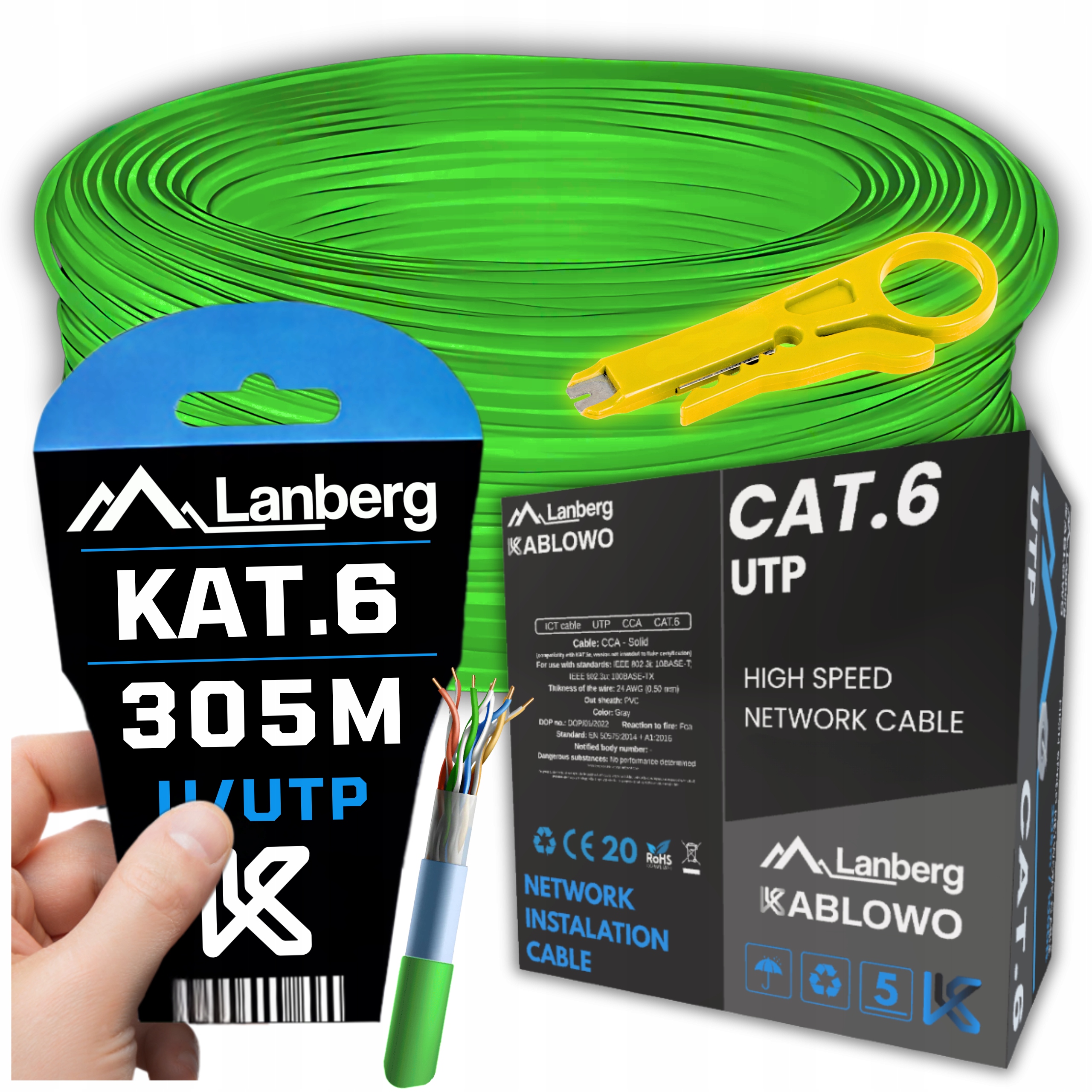 Kabel Sieciowy Skrętka Przewód Lan RJ45 Utp KAT.6 CAT.6 305M Szybki Lanberg