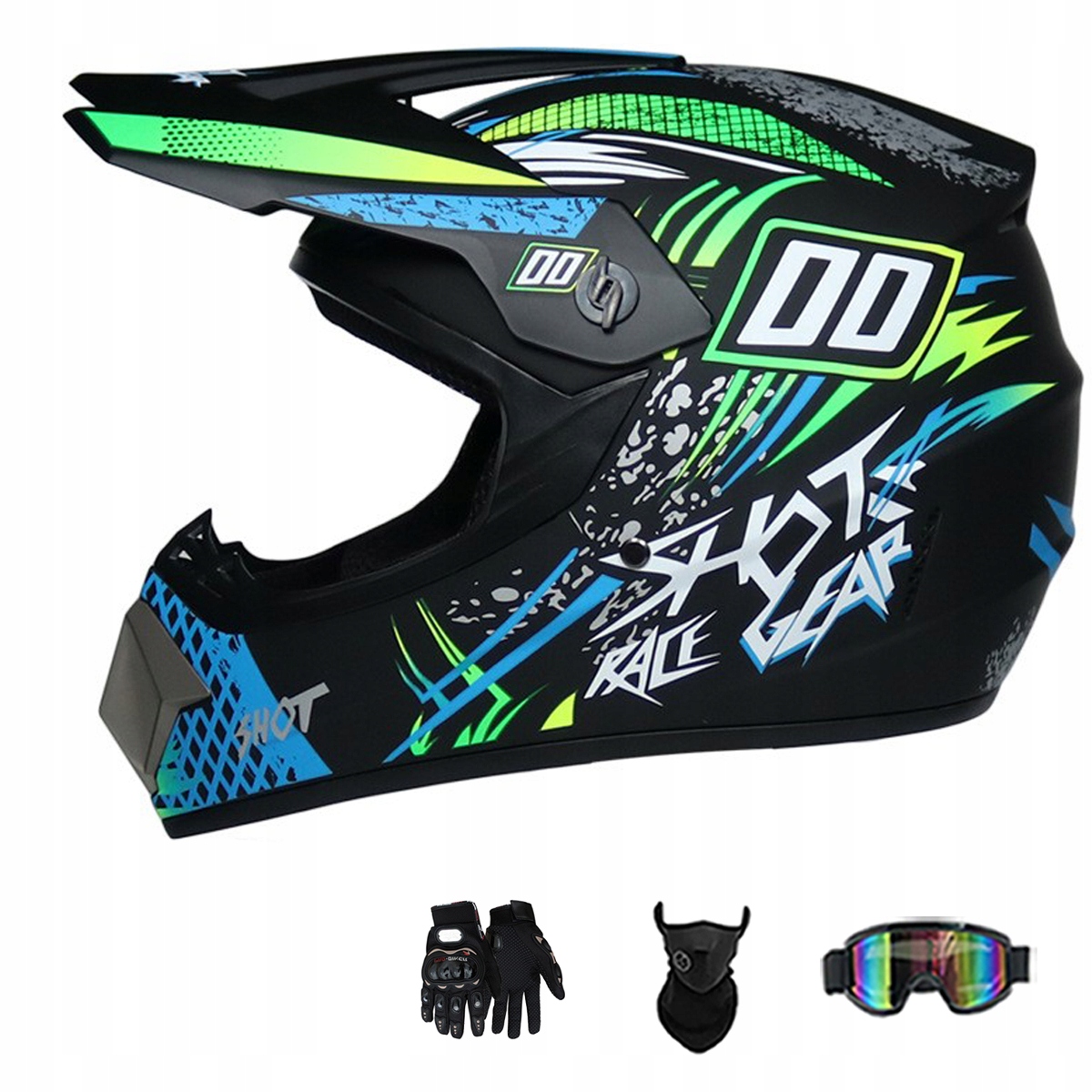 Motocyklová Přilba Lehká Enduro Quada Brýle Rukavice Maska M