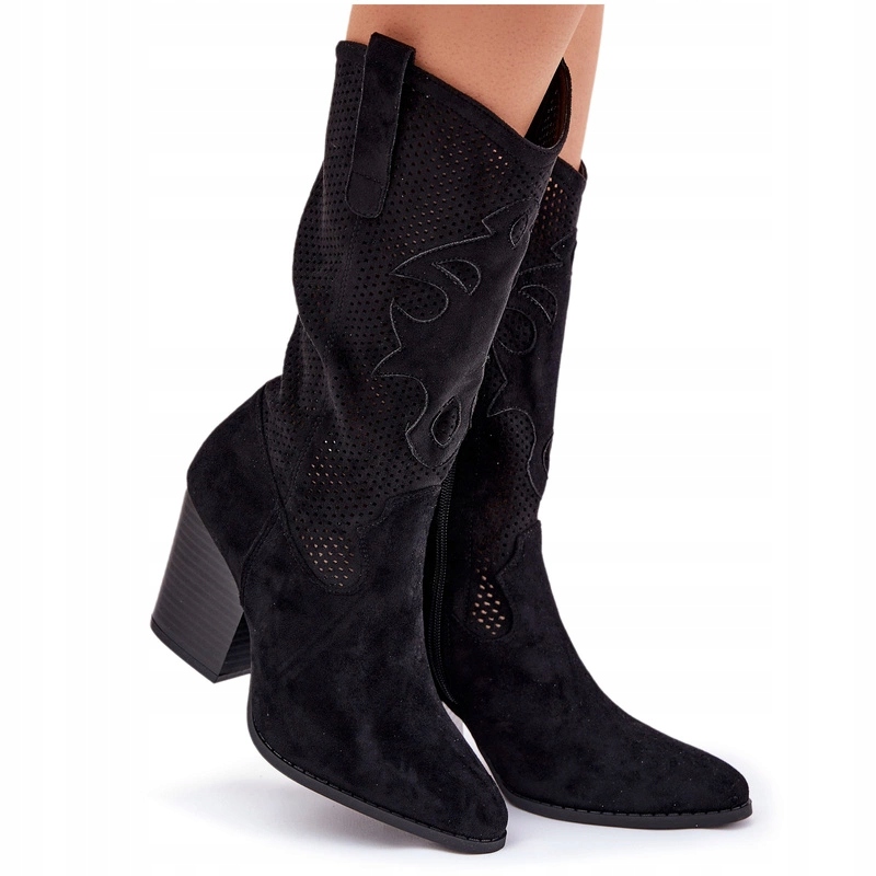 Kozačky Kovbojské Boty Ažurové Do Poloviny Lýtka Sloupek S.barski HY51-606 Černé 40