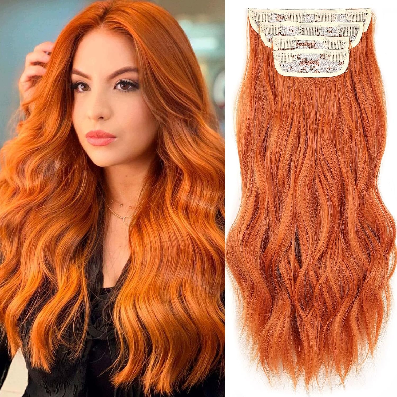 Doczepiane włosy doczepy Clip-in Orange-Red 35cm 4 pasma 350#