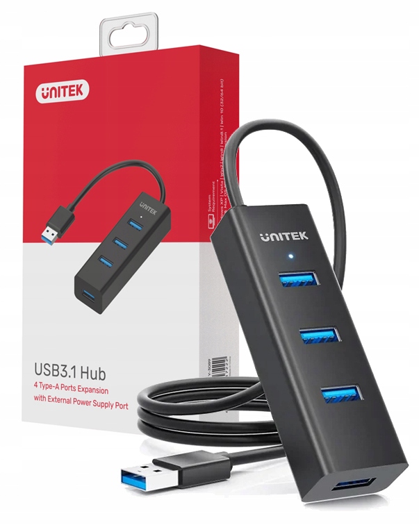 Unitek Aktywny hub USB-A 5Gbps, 4 porty USB-A